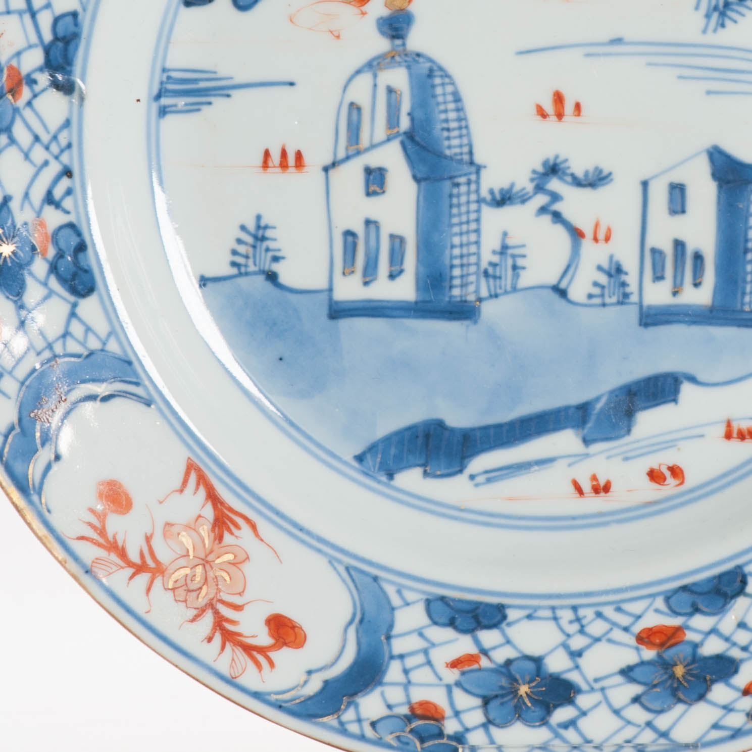 Antique 18C Chinese Porcelain Kangxi/Yongzheng Imari Plate EUROPEAN BUILDING - Image 13