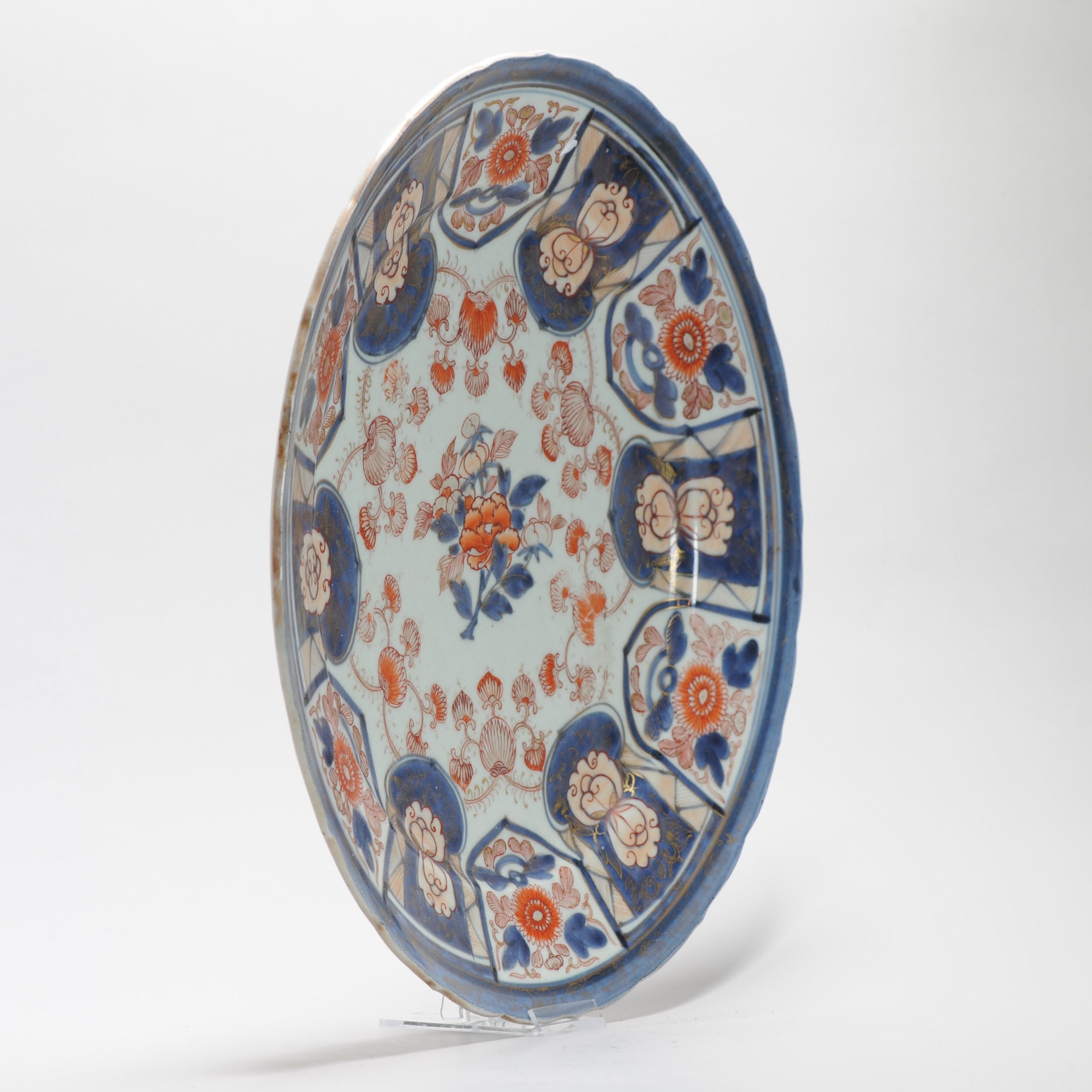 Antique Edo period Ca 1700 Japanese Porcelain Large Dish Imari Flowers Gilt - Image 5