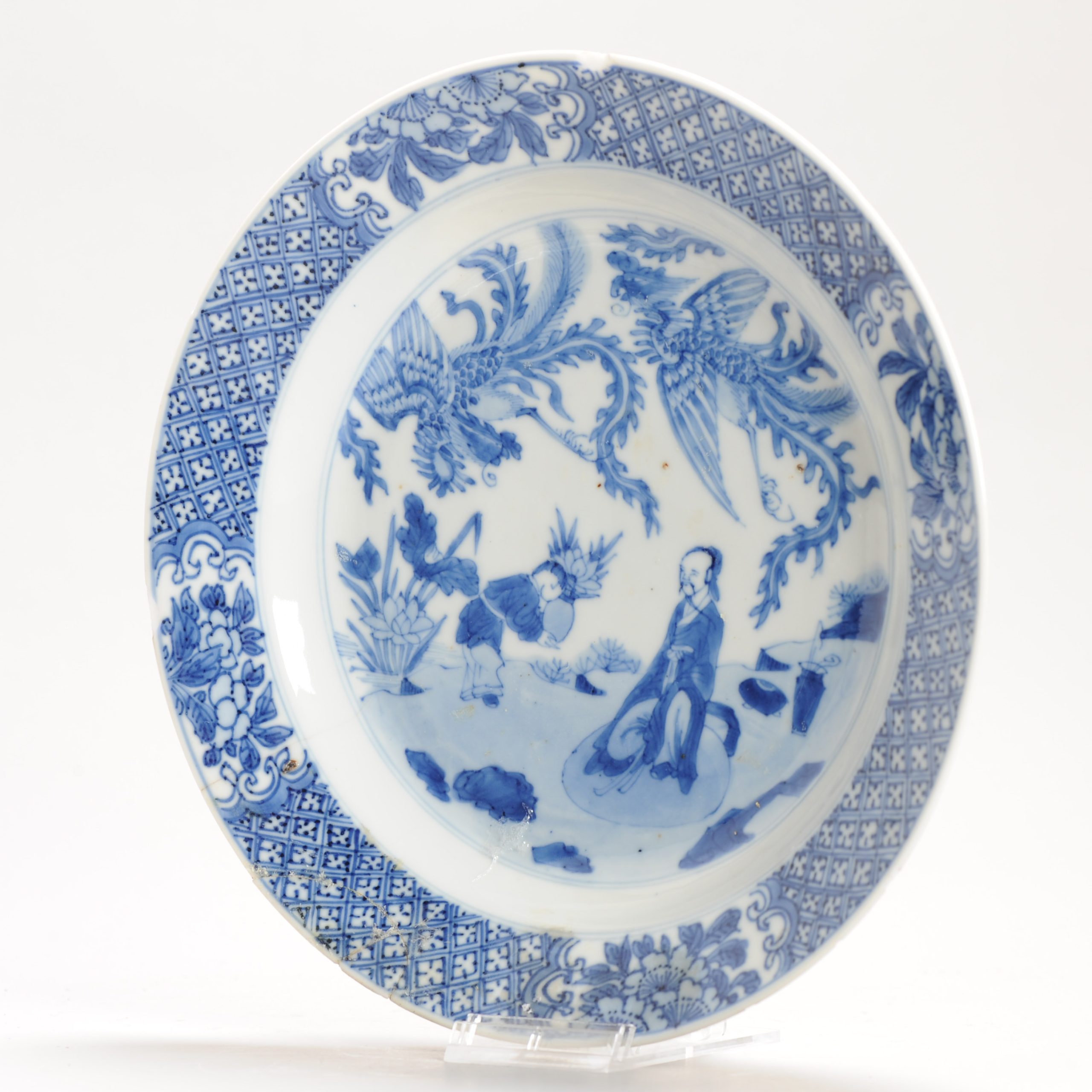 Antique 1700 Chinese Kangxi Period Porcelain Dish Plate Marked Base - Image 13