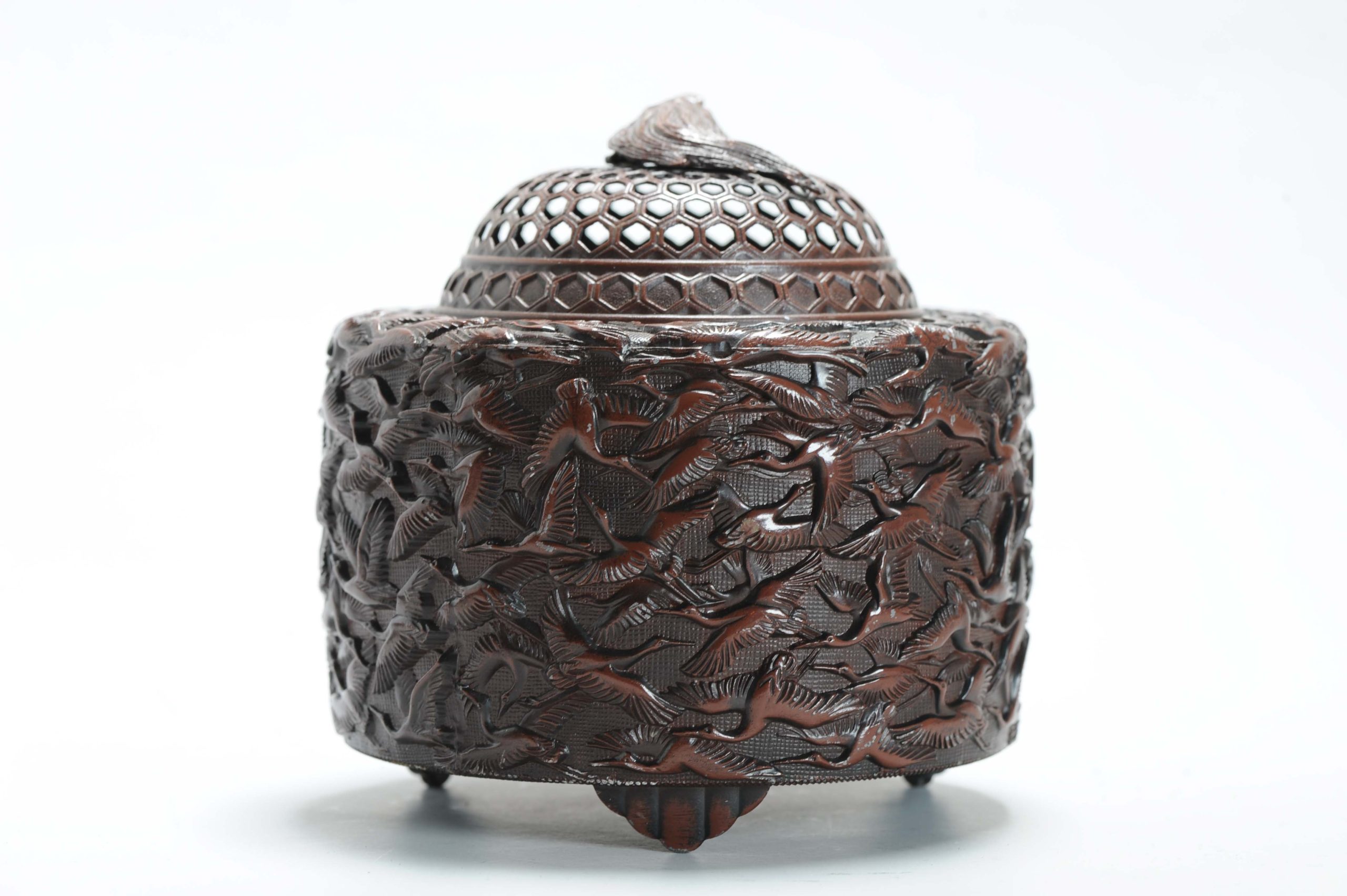 20th Japanese Bronze Crane Incense Burner Marked Base - Image 10