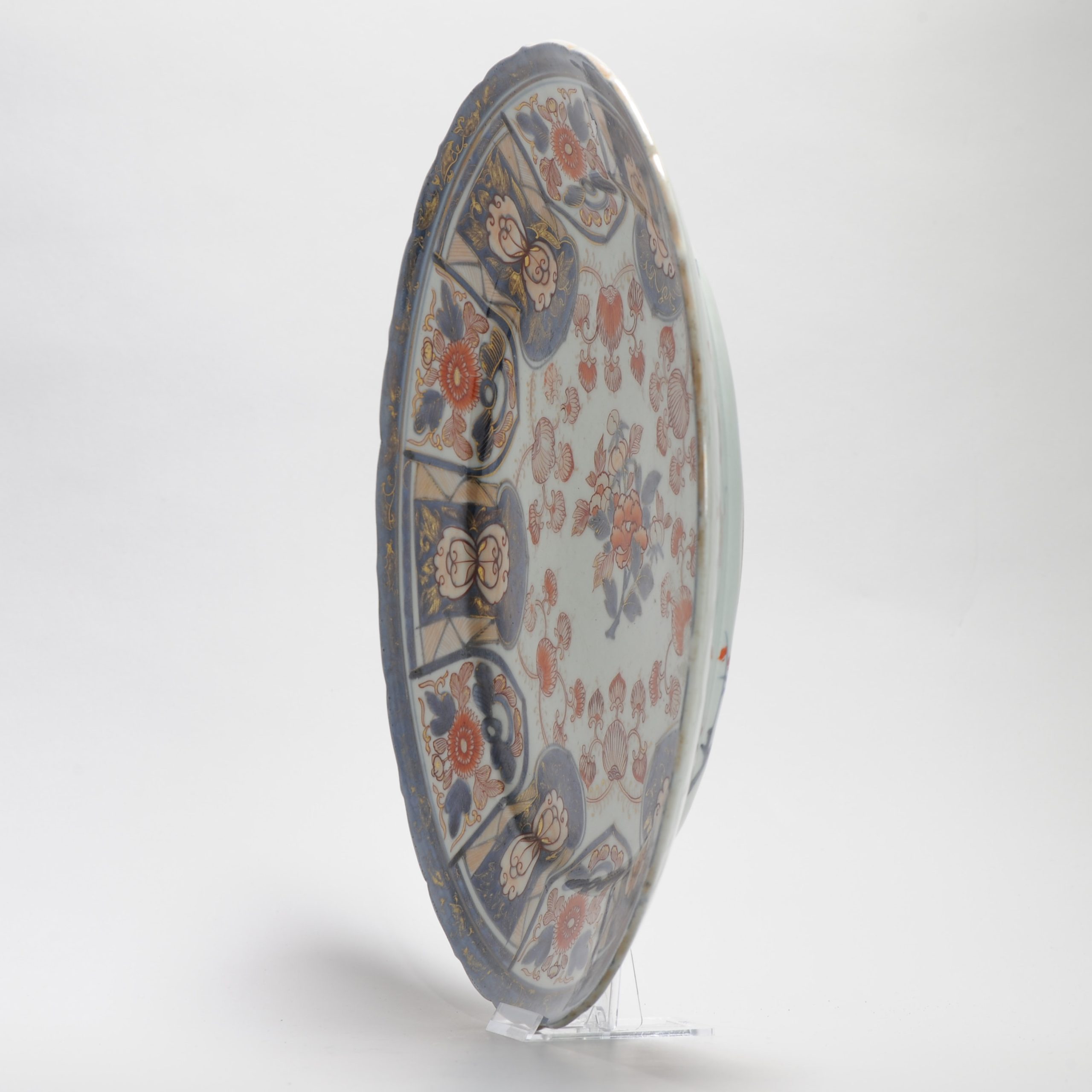 Antique Edo period Ca 1700 Japanese Porcelain Large Dish Imari Flowers Gilt - Image 13