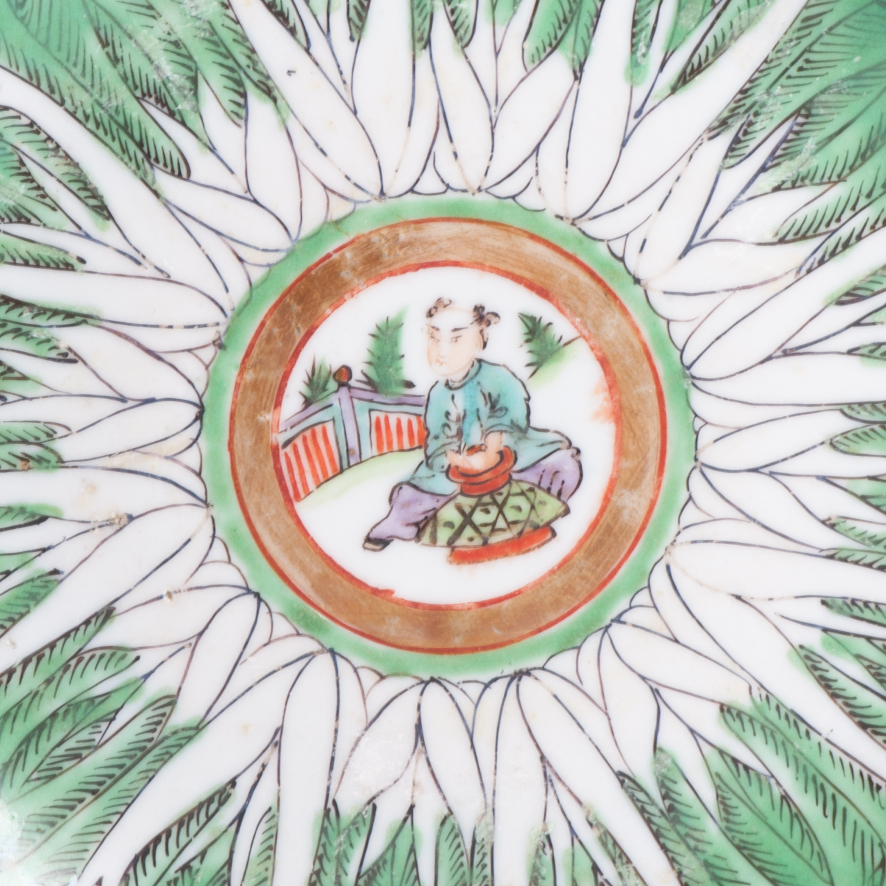 Antique 19C Chinese export Porcelain Cantonese Cabbage Leaf Figural Plate - Image 13