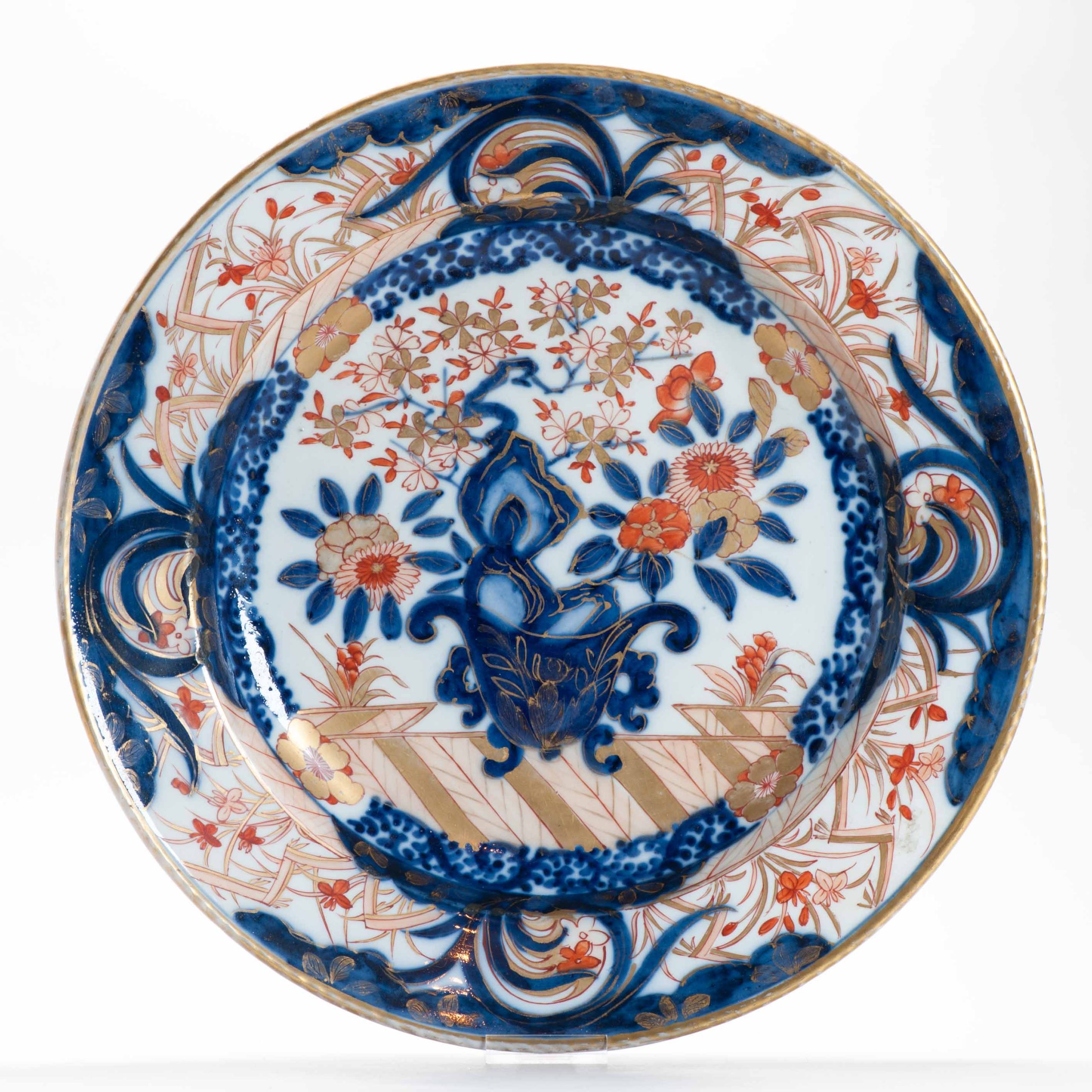 33CM Antique Edo Ca 1700 Japanese Porcelain Large Dish Imari Flower Basket