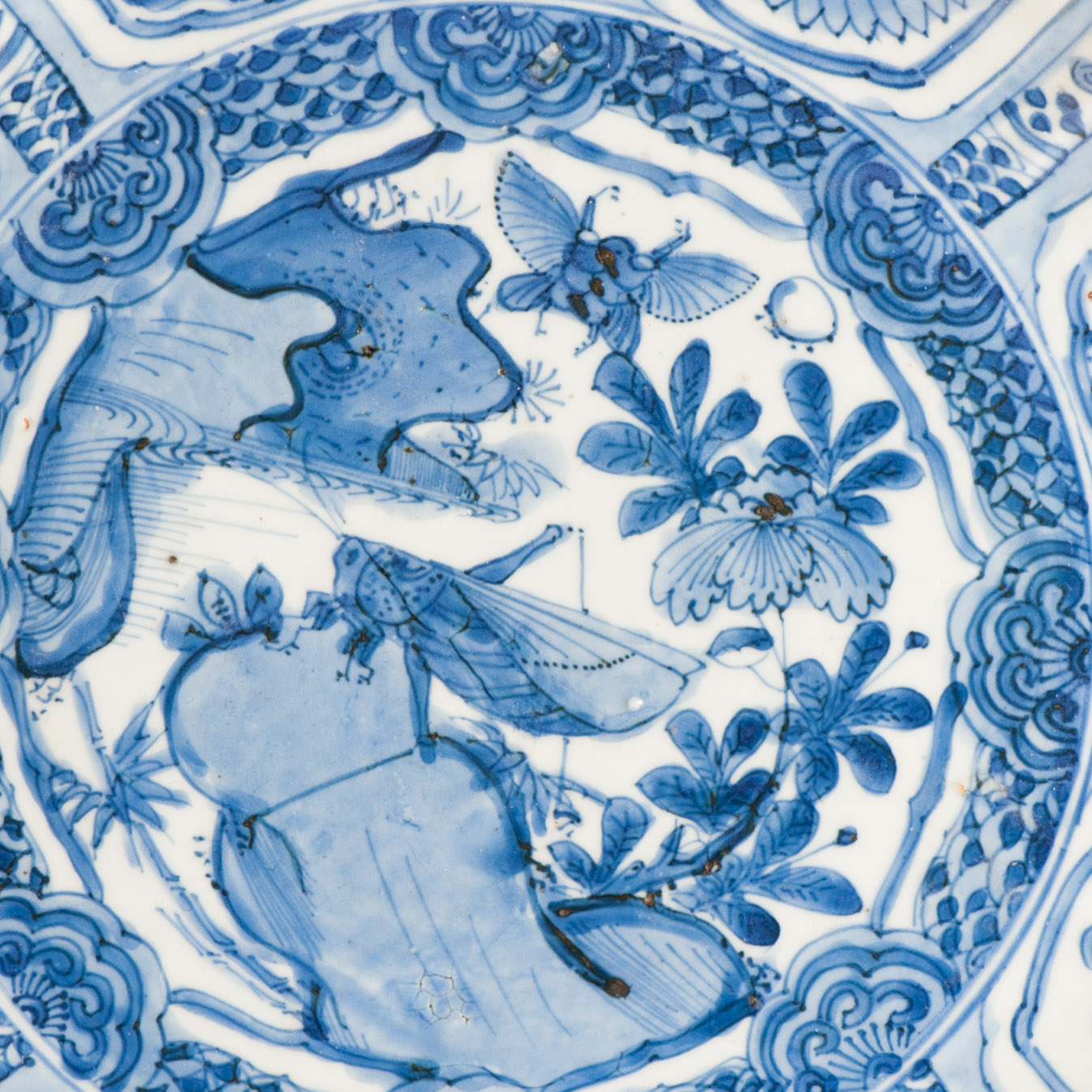30CM Top Quality Antique Ming Period Chinese Porcelain Kraak Plate Grasshopper - Image 2