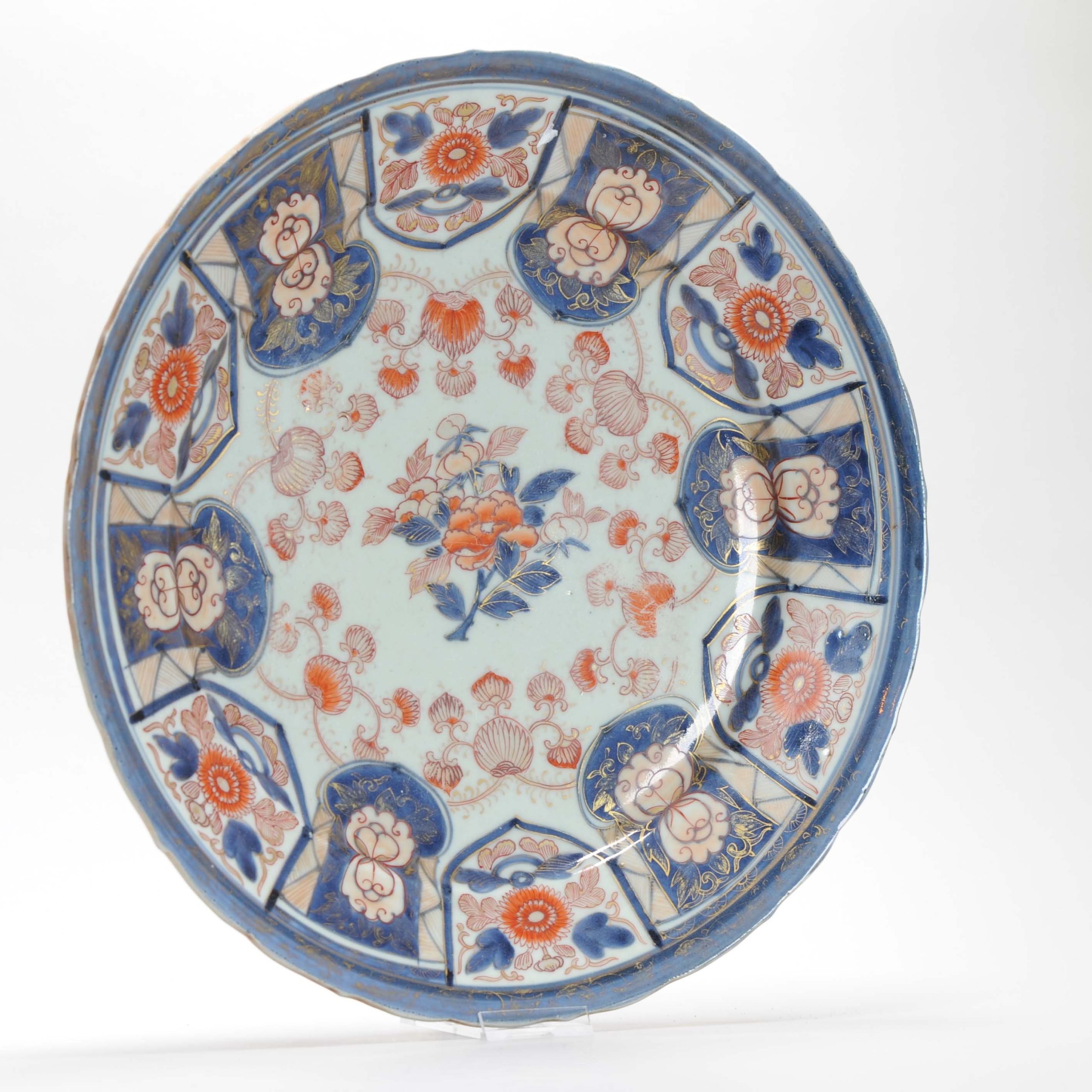 Antique Edo period Ca 1700 Japanese Porcelain Large Dish Imari Flowers Gilt - Image 4