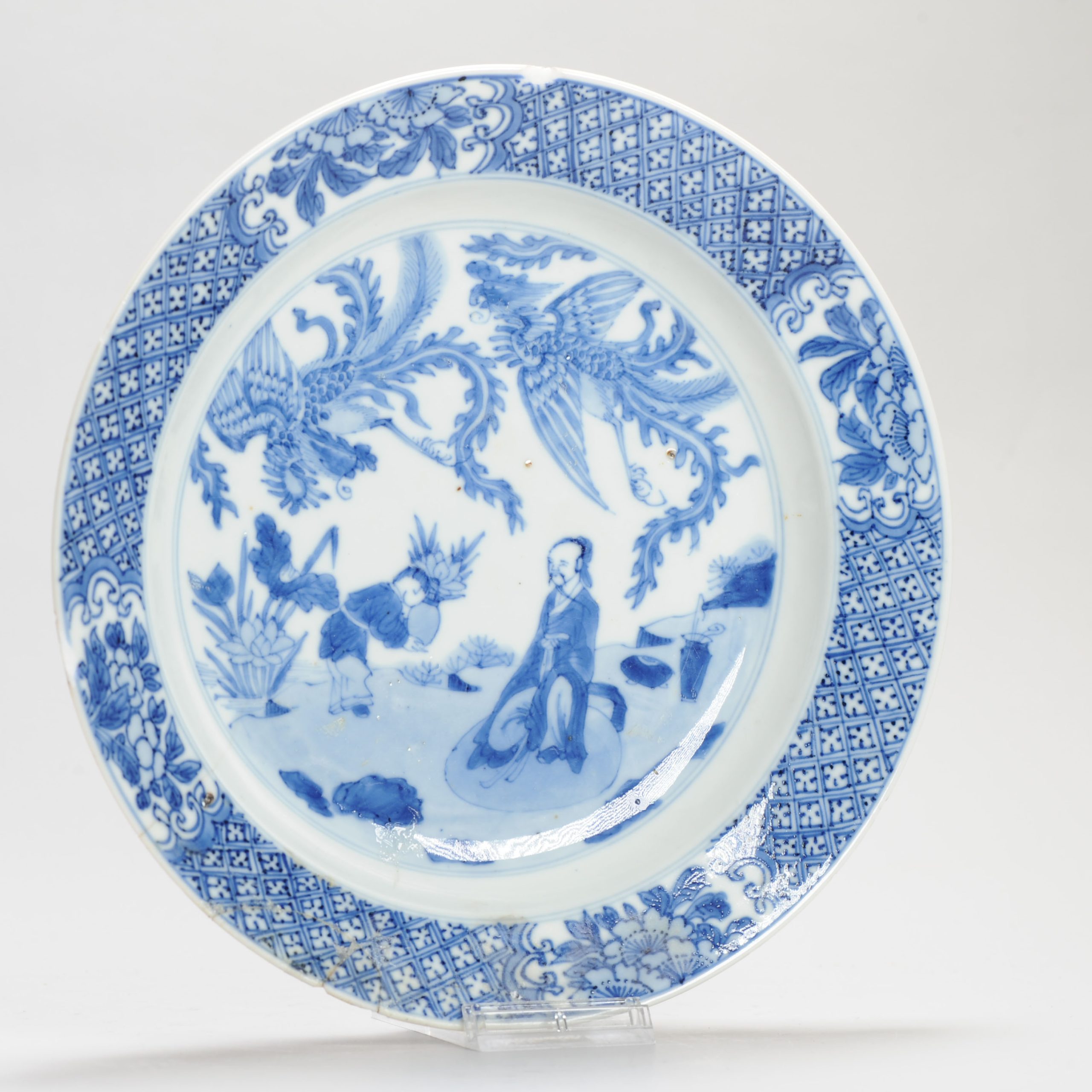Antique 1700 Chinese Kangxi Period Porcelain Dish Plate Marked Base - Image 2