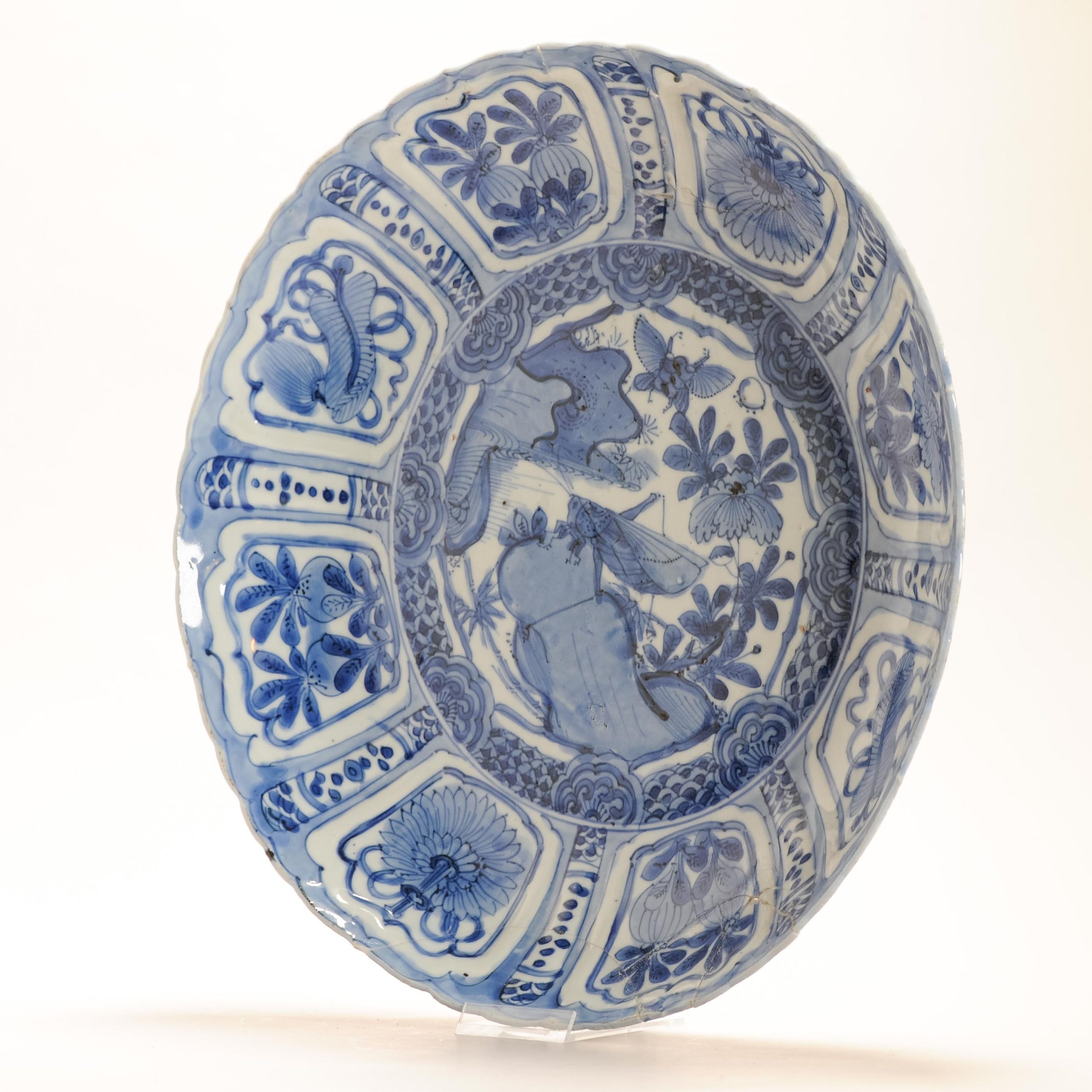 30CM Top Quality Antique Ming Period Chinese Porcelain Kraak Plate Grasshopper - Image 13