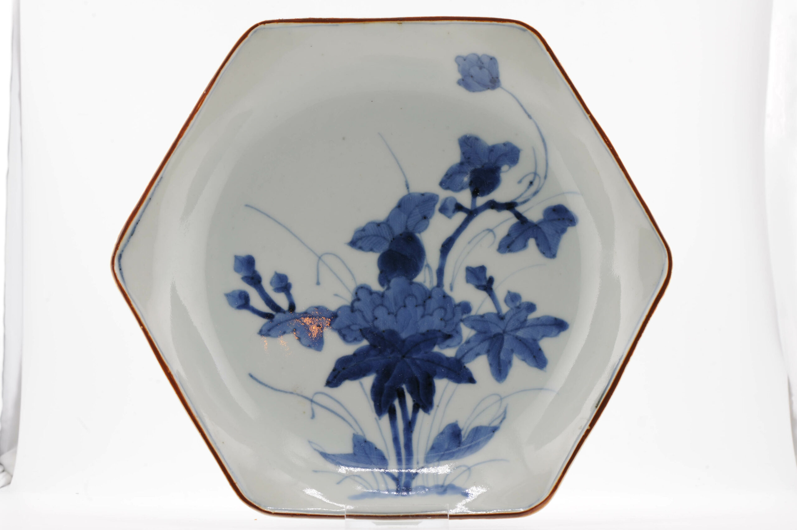 Antique Japanese Porcelain 19th c Meiji Arita Flowers Blue White dish