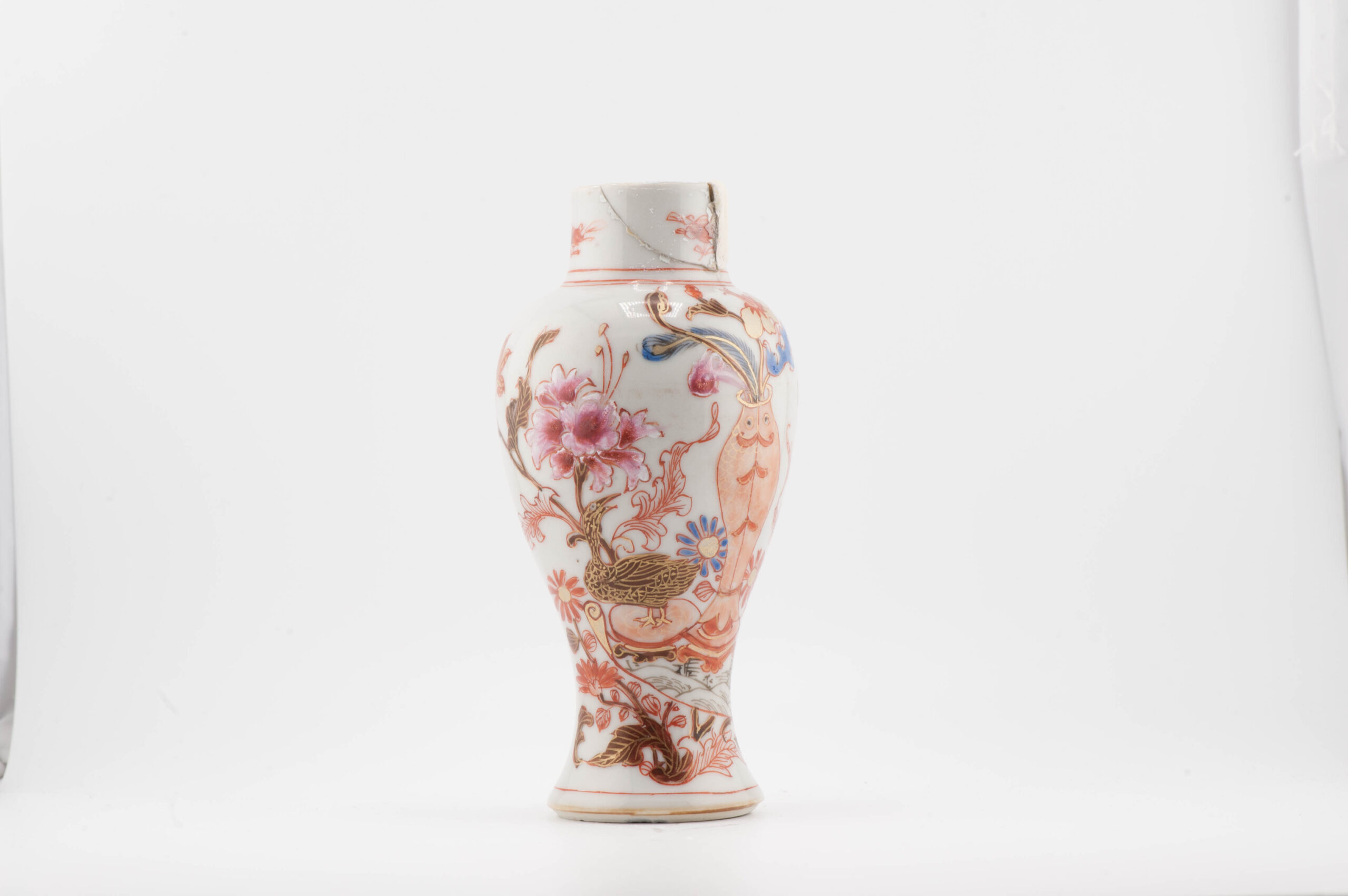 Antique 18C Chinese Porcelain Baluster Vase Fencai Bird and Landscape - Image 4