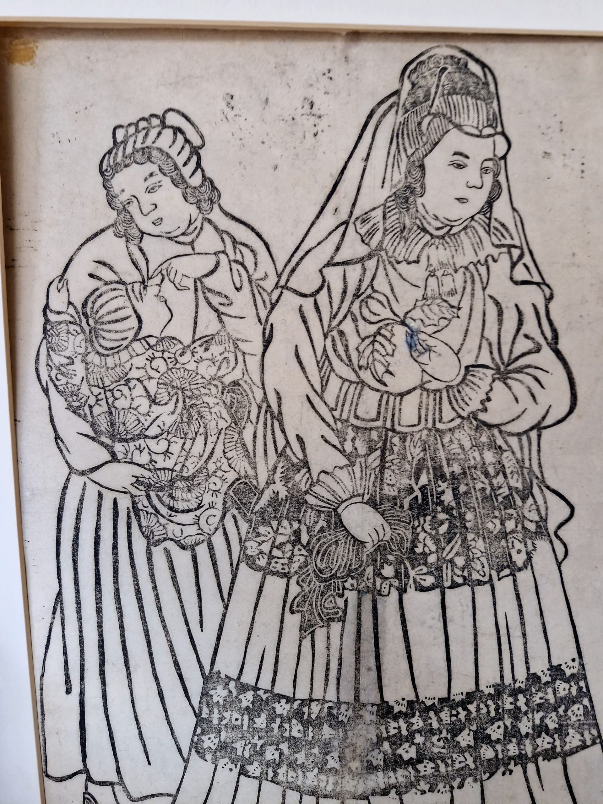 Antique Japanese Woodblock - Dutch Lady with Child and Servant - Meiji Period - Image 3