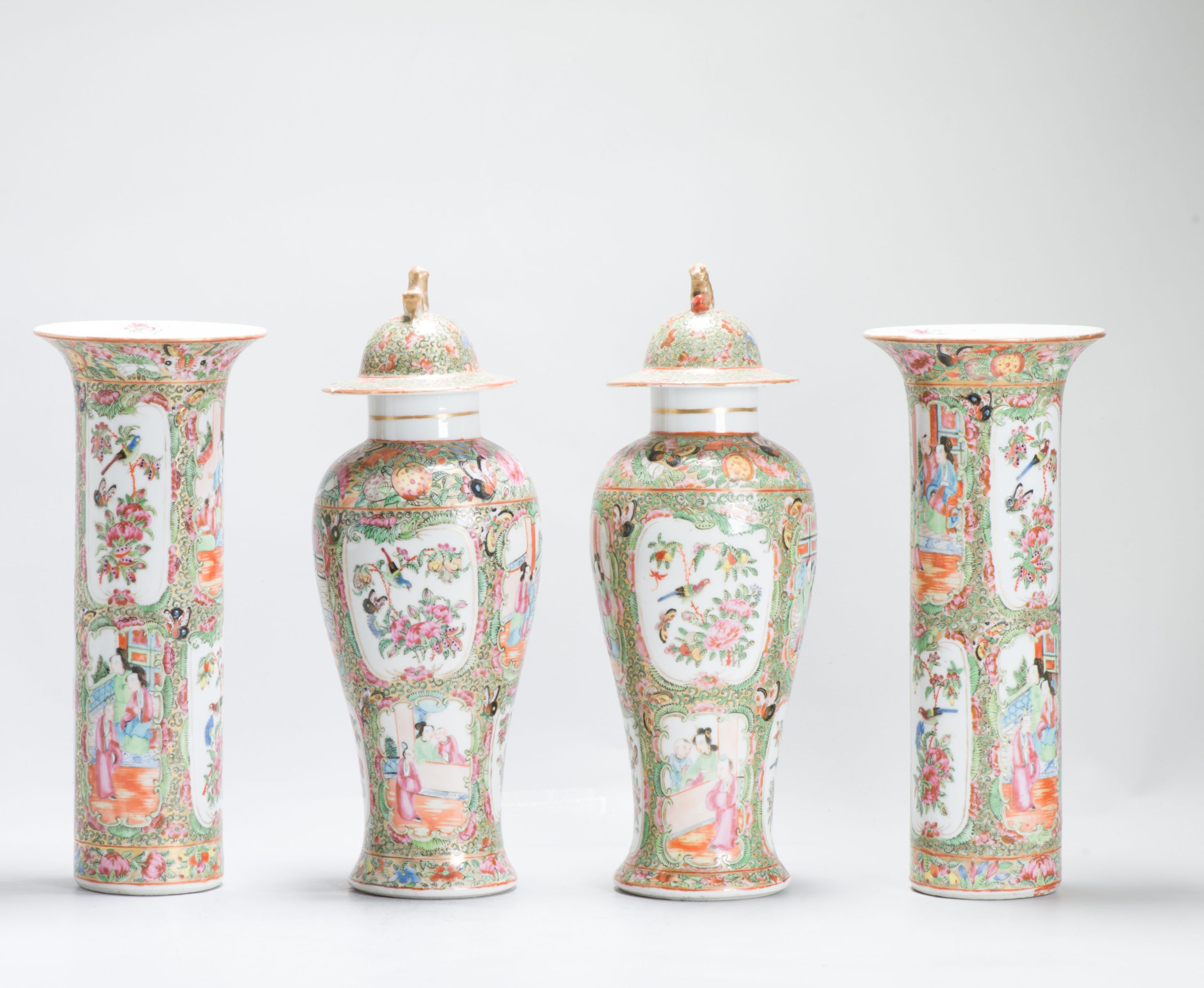 Antique Chinese Porcelain 19C Garniture Cantonese Vases Chinese China Flower - Image 15