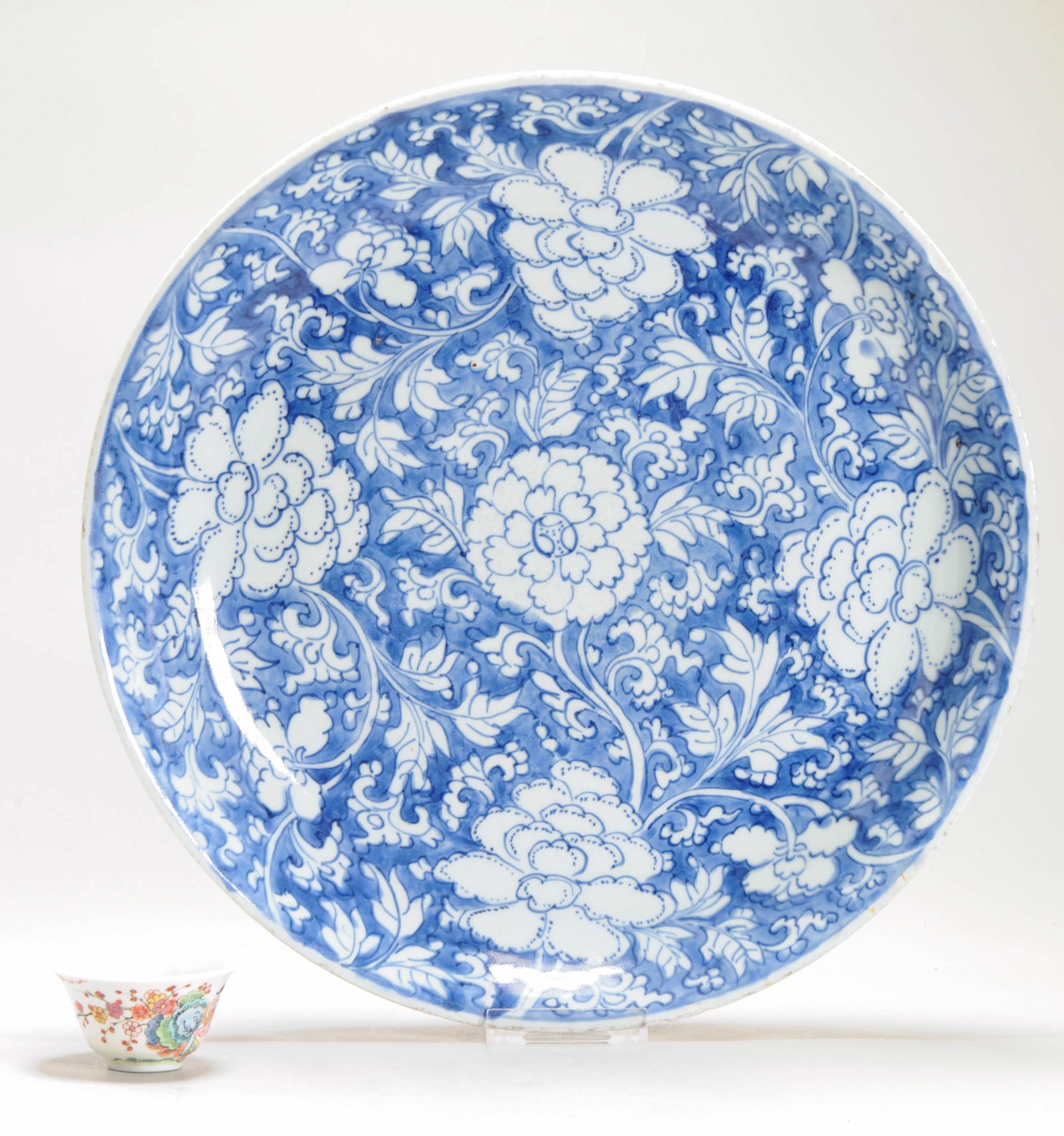 Large Antique ca 1690 Chinese Kangxi Period Porcelain Dish Plate Flowers - Image 12