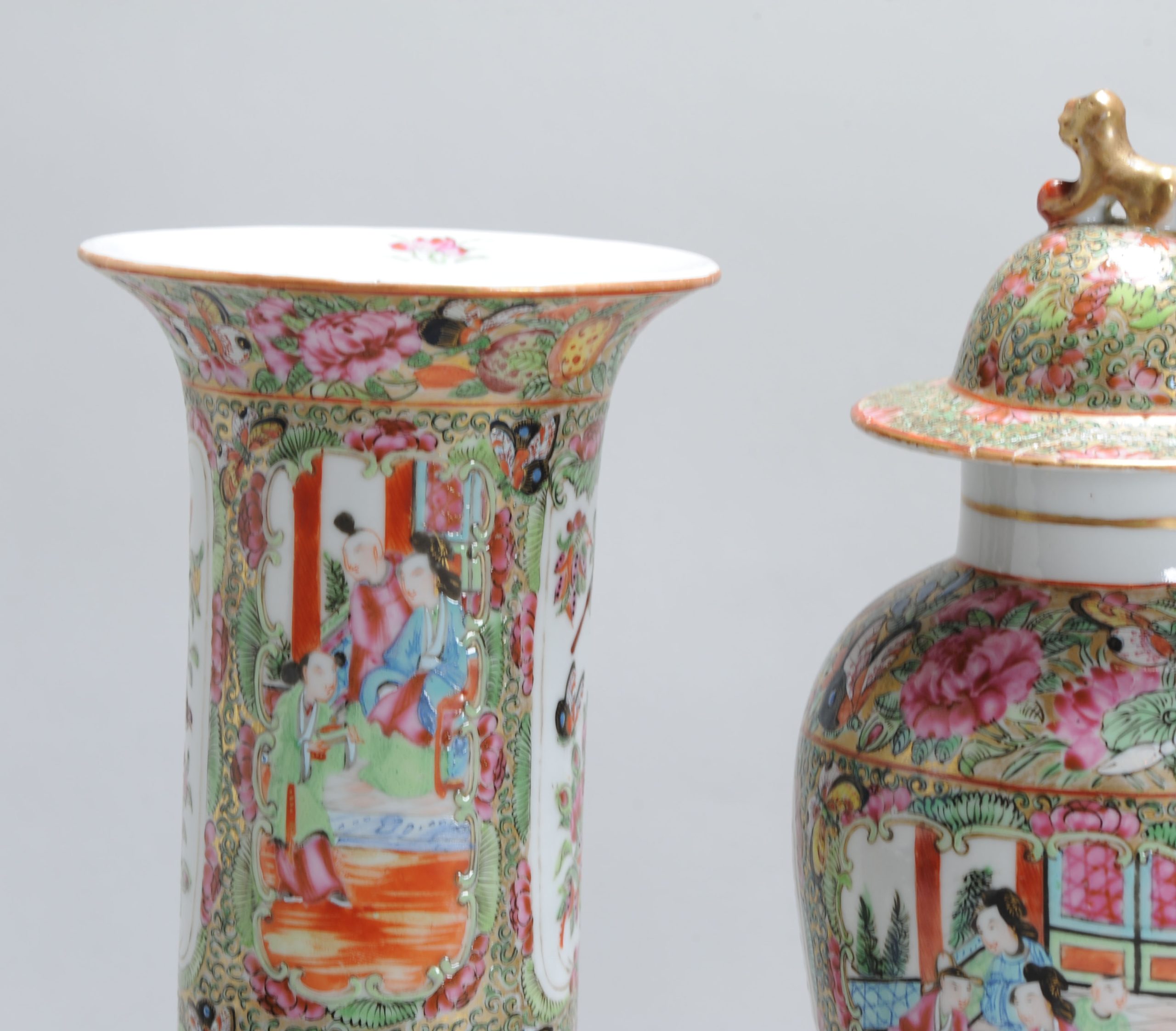 Antique Chinese Porcelain 19C Garniture Cantonese Vases Chinese China Flower - Image 12