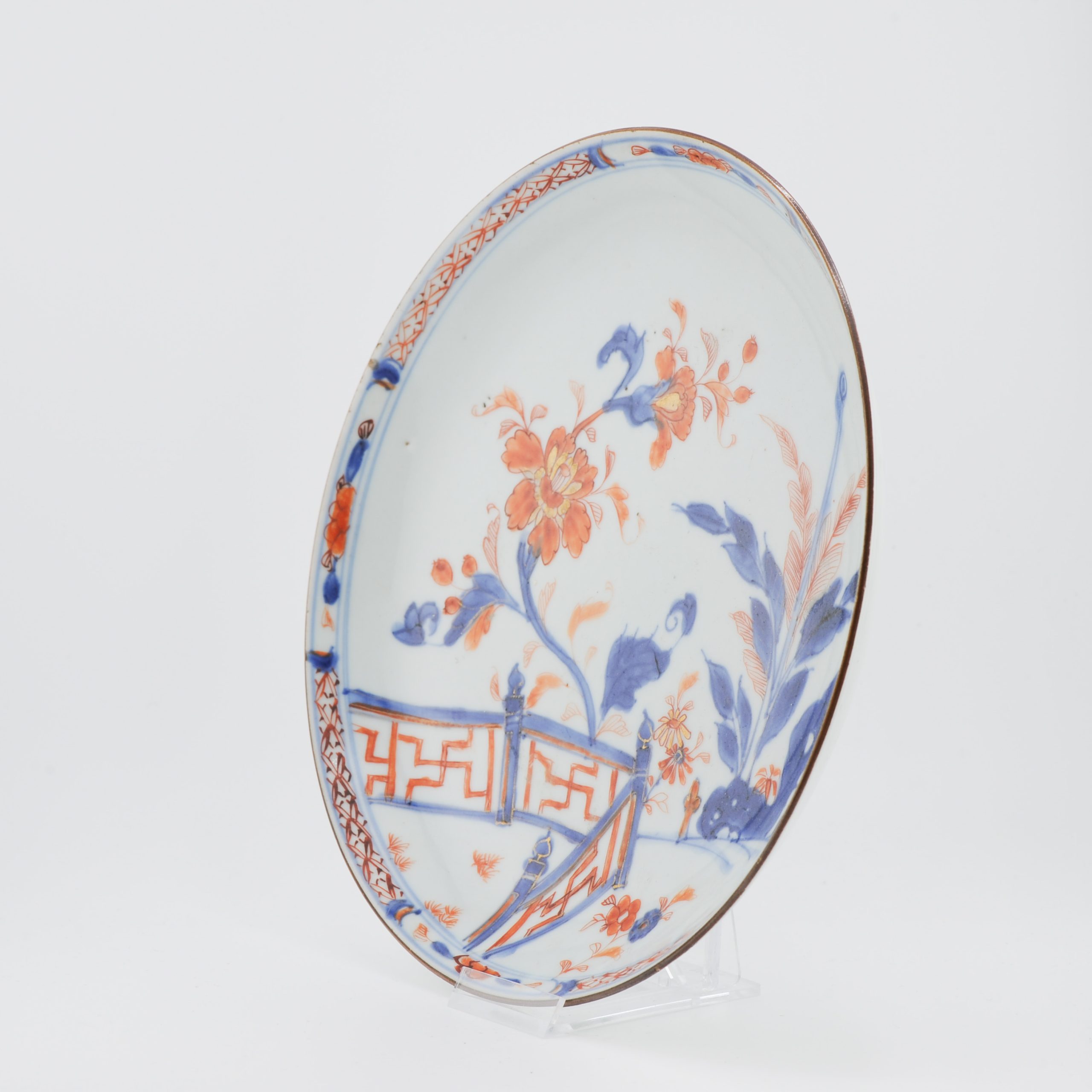 Antique 18C Chinese Porcelain Kangxi Imari Plate with Garden Scene. Good Quality - Image 2