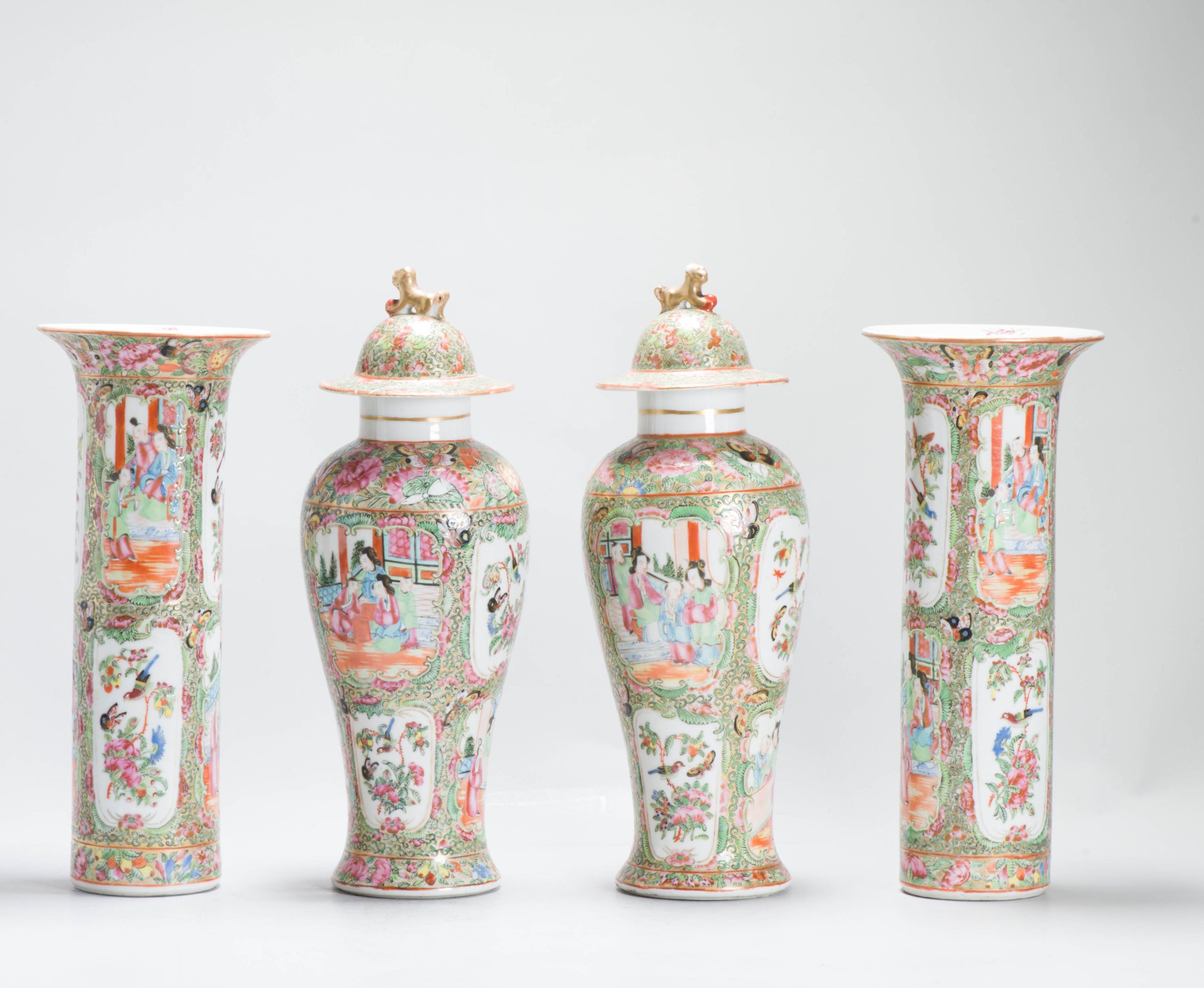 Antique Chinese Porcelain 19C Garniture Cantonese Vases Chinese China Flower - Image 13