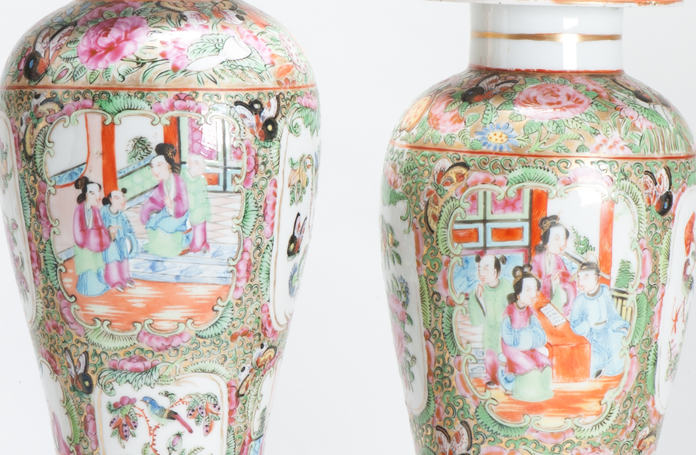 Antique Chinese Porcelain 19C Garniture Cantonese Vases Chinese China Flower - Image 20