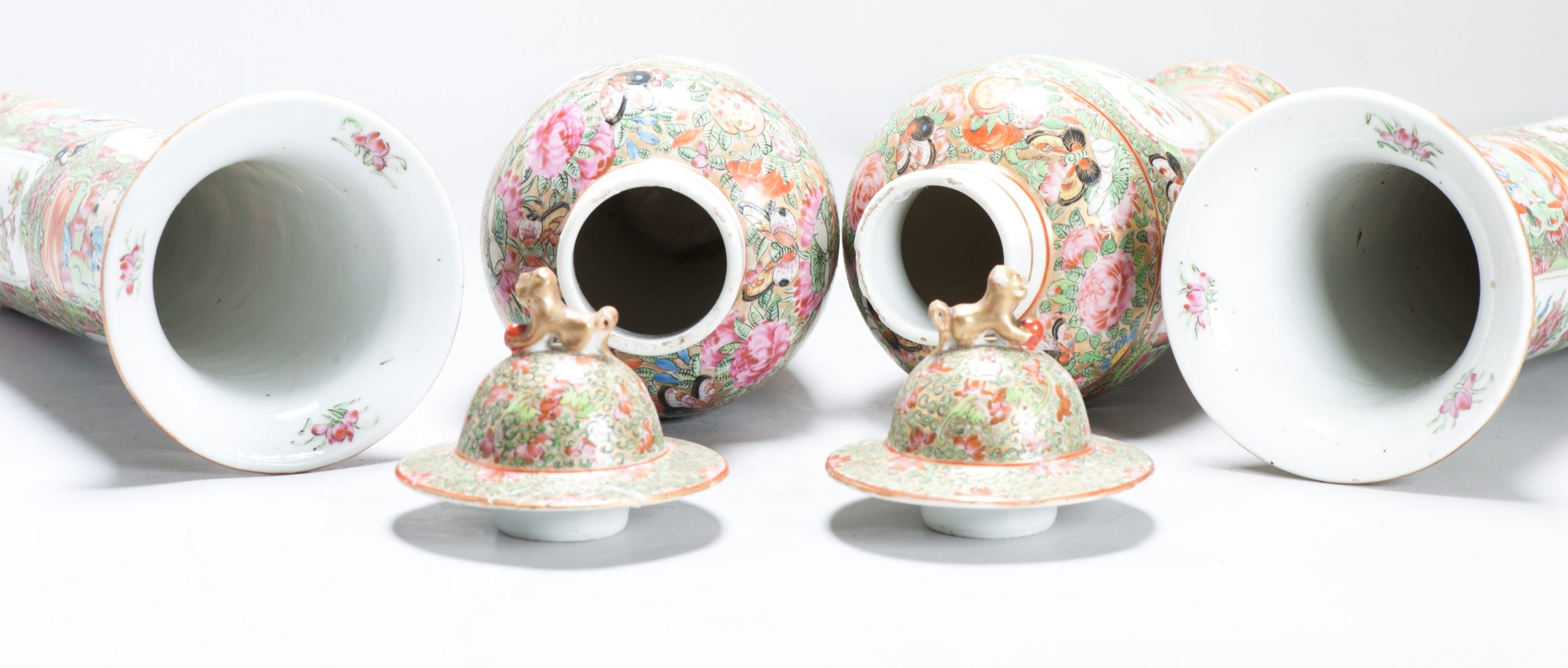 Antique Chinese Porcelain 19C Garniture Cantonese Vases Chinese China Flower - Image 32