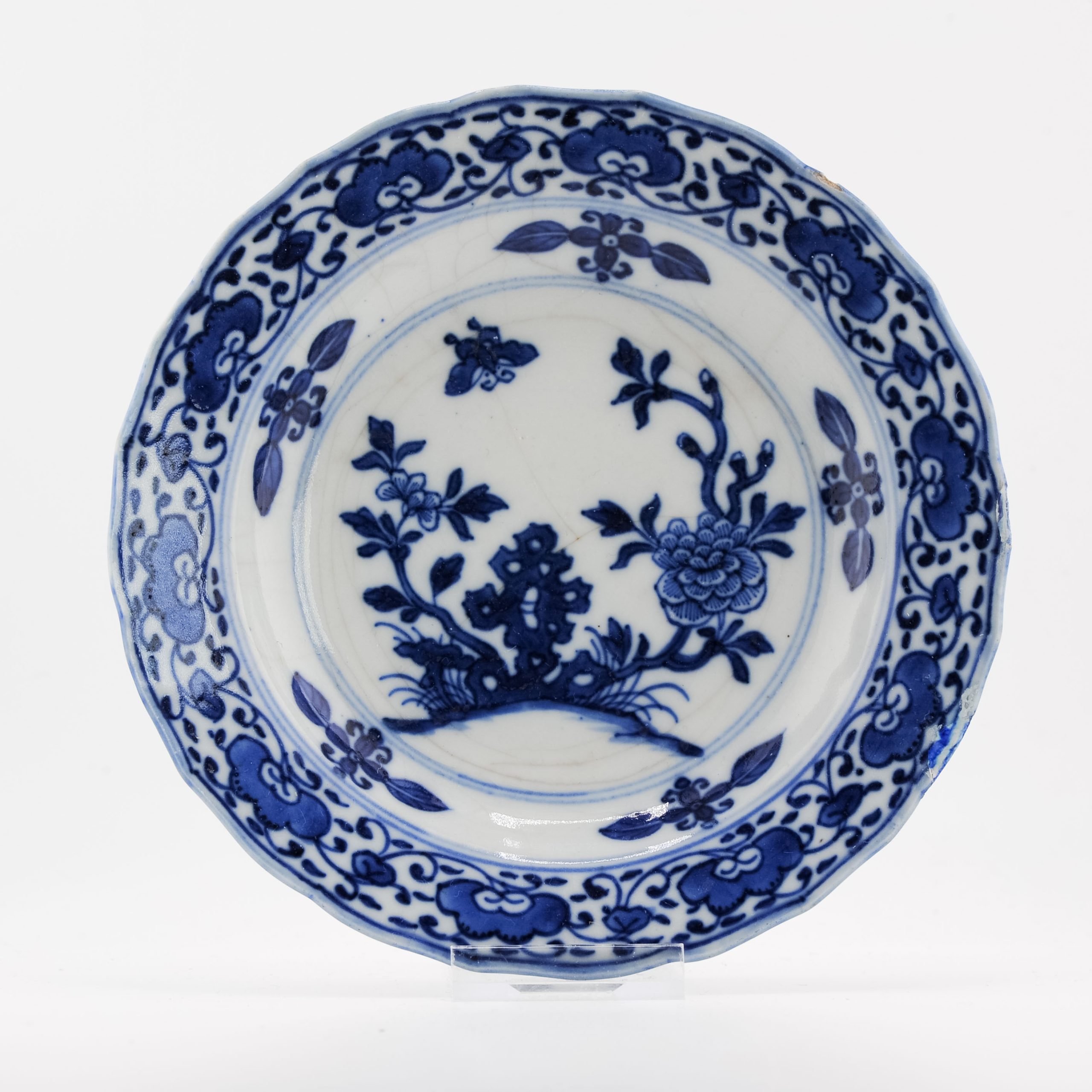 Antique Late 18c Chinese Porcelain Qianlong/Jiaqing underglaze Blue Floral Dish - Image 4