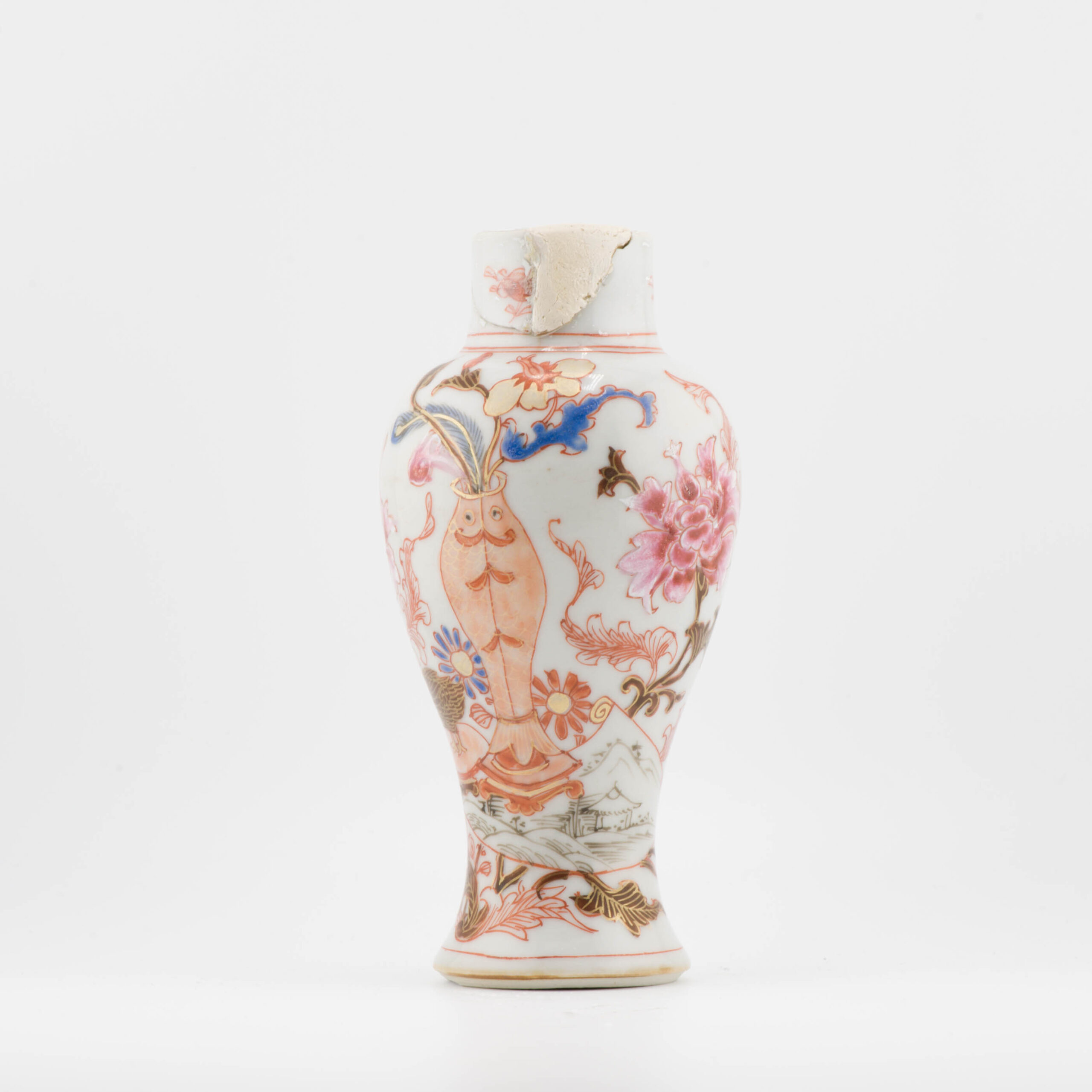 Antique 18C Chinese Porcelain Baluster Vase Fencai Bird and Landscape - Image 9