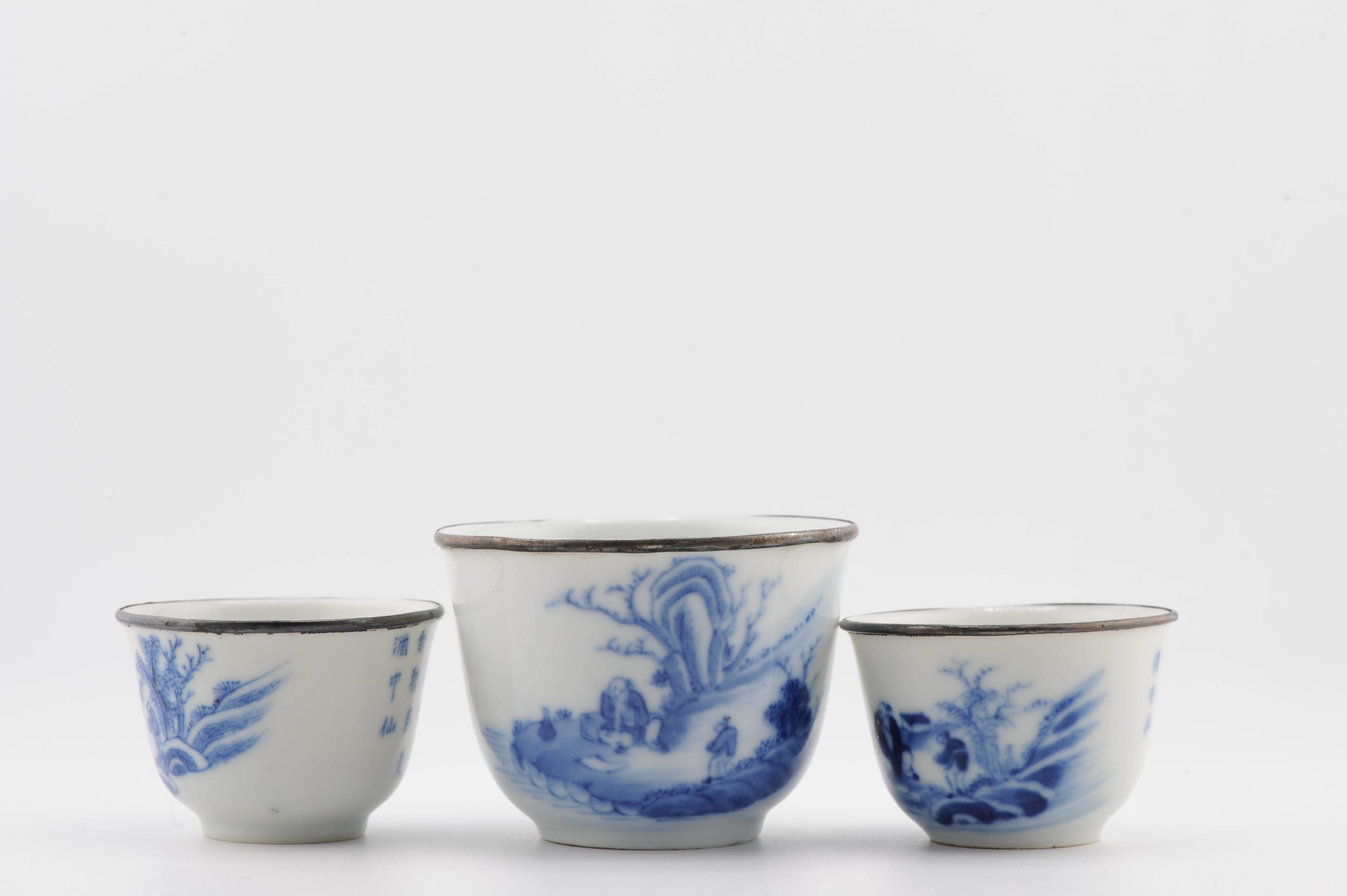 #3 Antique Chinese Porcelain 19C Bleu de Hue Wine Cup Bowl Figural Marked - Image 8