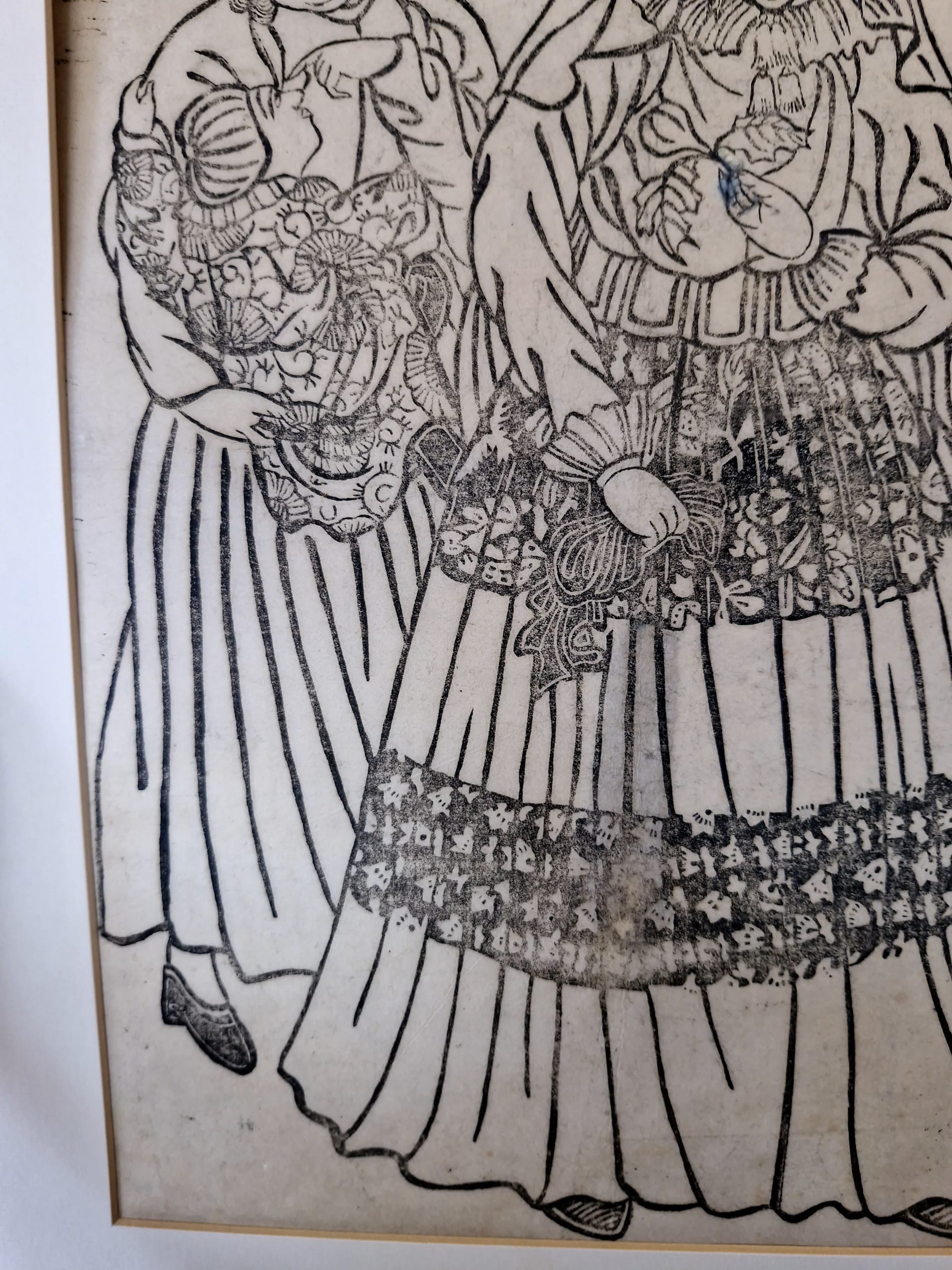 Antique Japanese Woodblock - Dutch Lady with Child and Servant - Meiji Period - Image 6