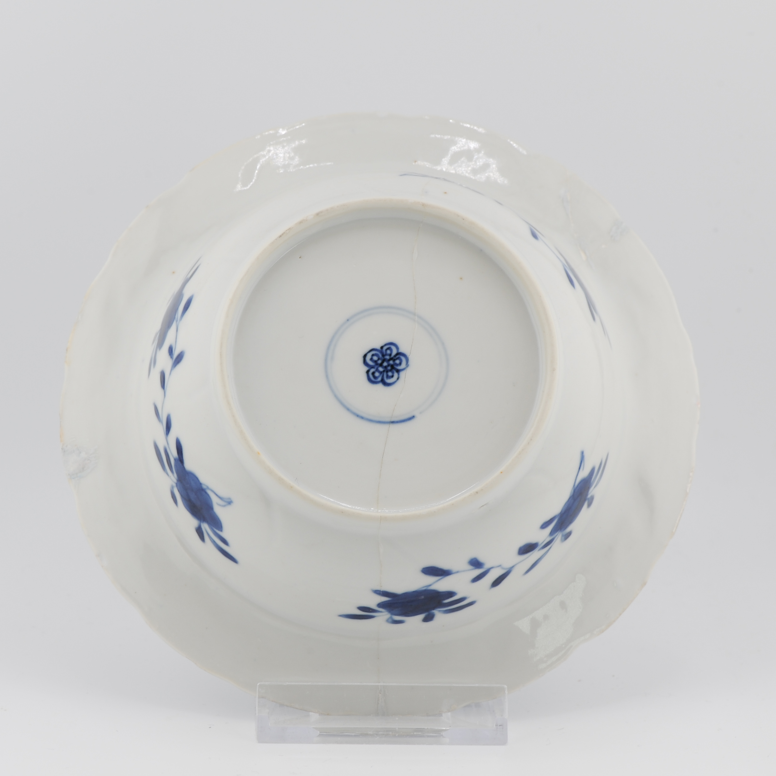 Ca 1700 Kangxi Period Klapmuts Bowl Blue White Rare Fishes Flowers Marked - 图片 3