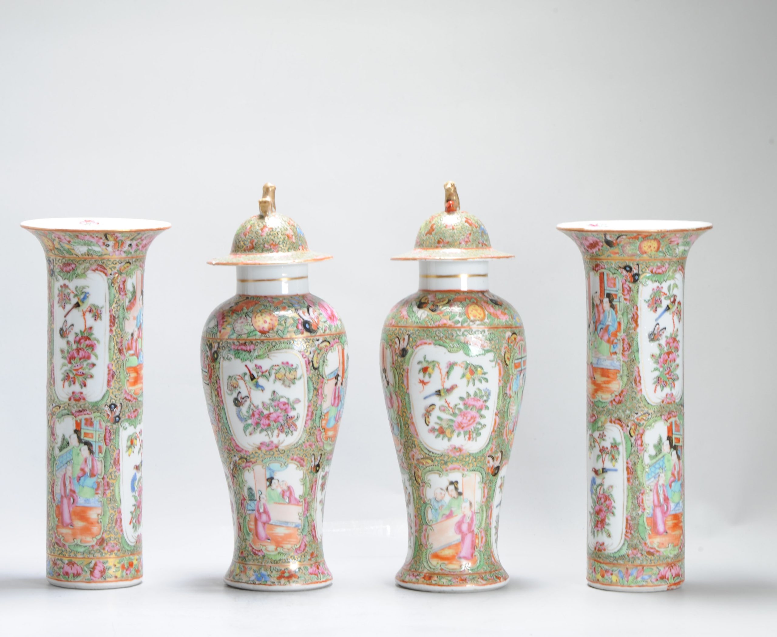 Antique Chinese Porcelain 19C Garniture Cantonese Vases Chinese China Flower - Image 16