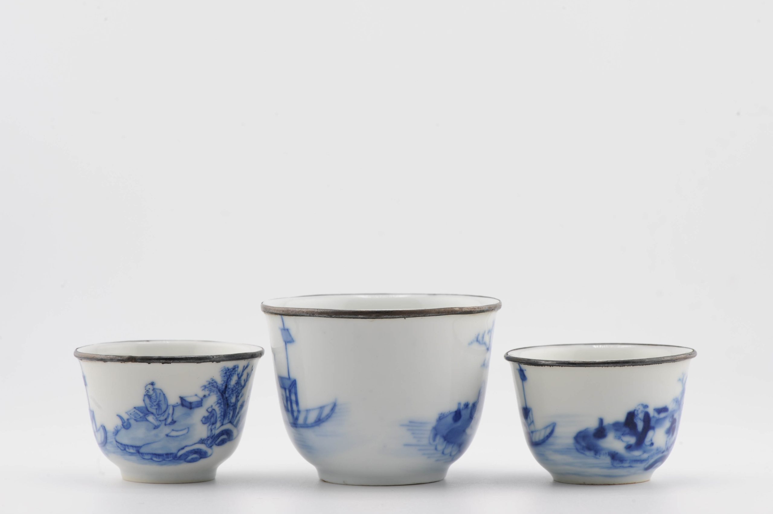 #3 Antique Chinese Porcelain 19C Bleu de Hue Wine Cup Bowl Figural Marked - Image 10