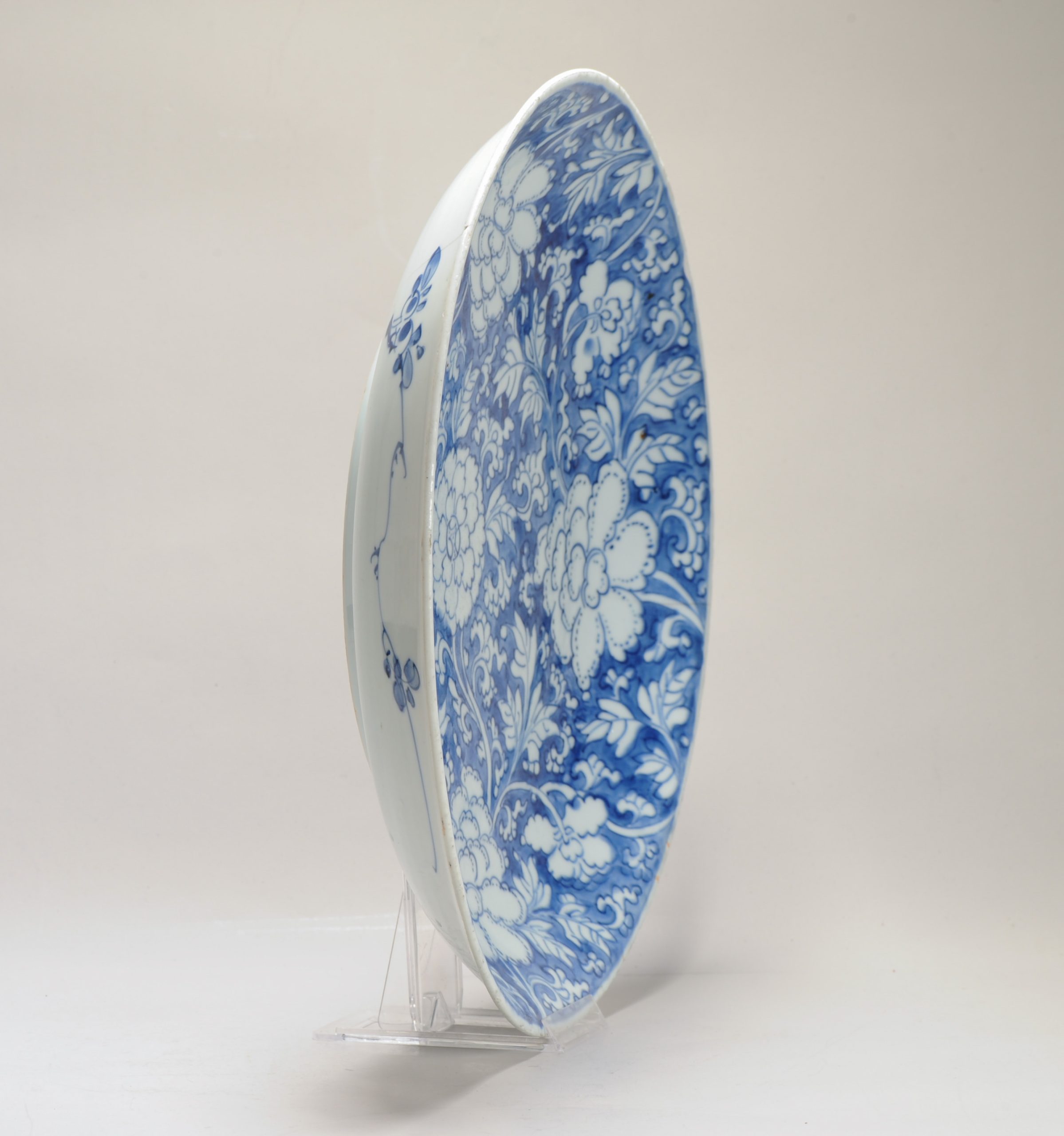 Large Antique ca 1690 Chinese Kangxi Period Porcelain Dish Plate Flowers - Image 8