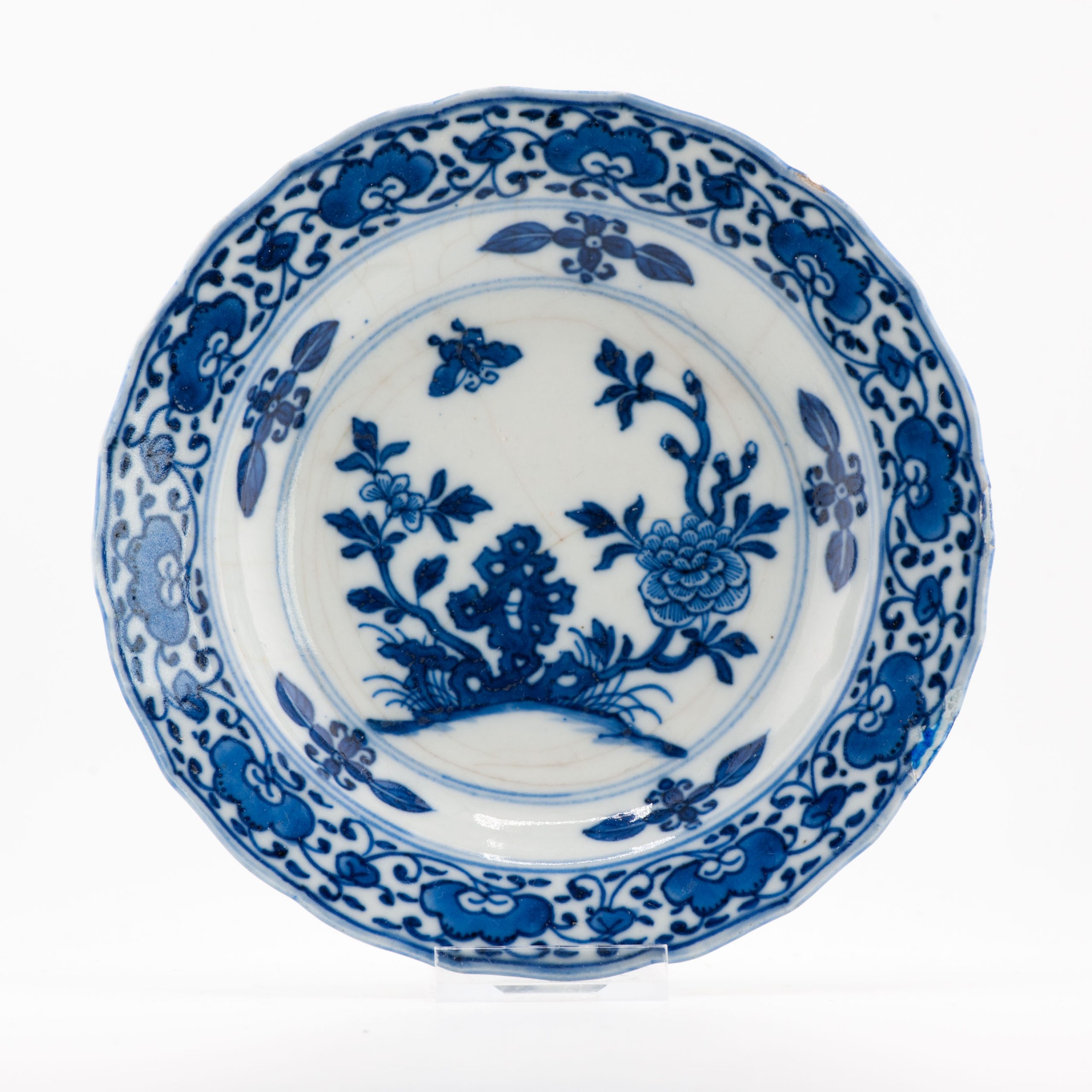 Antique Late 18c Chinese Porcelain Qianlong/Jiaqing underglaze Blue Floral Dish - Image 2