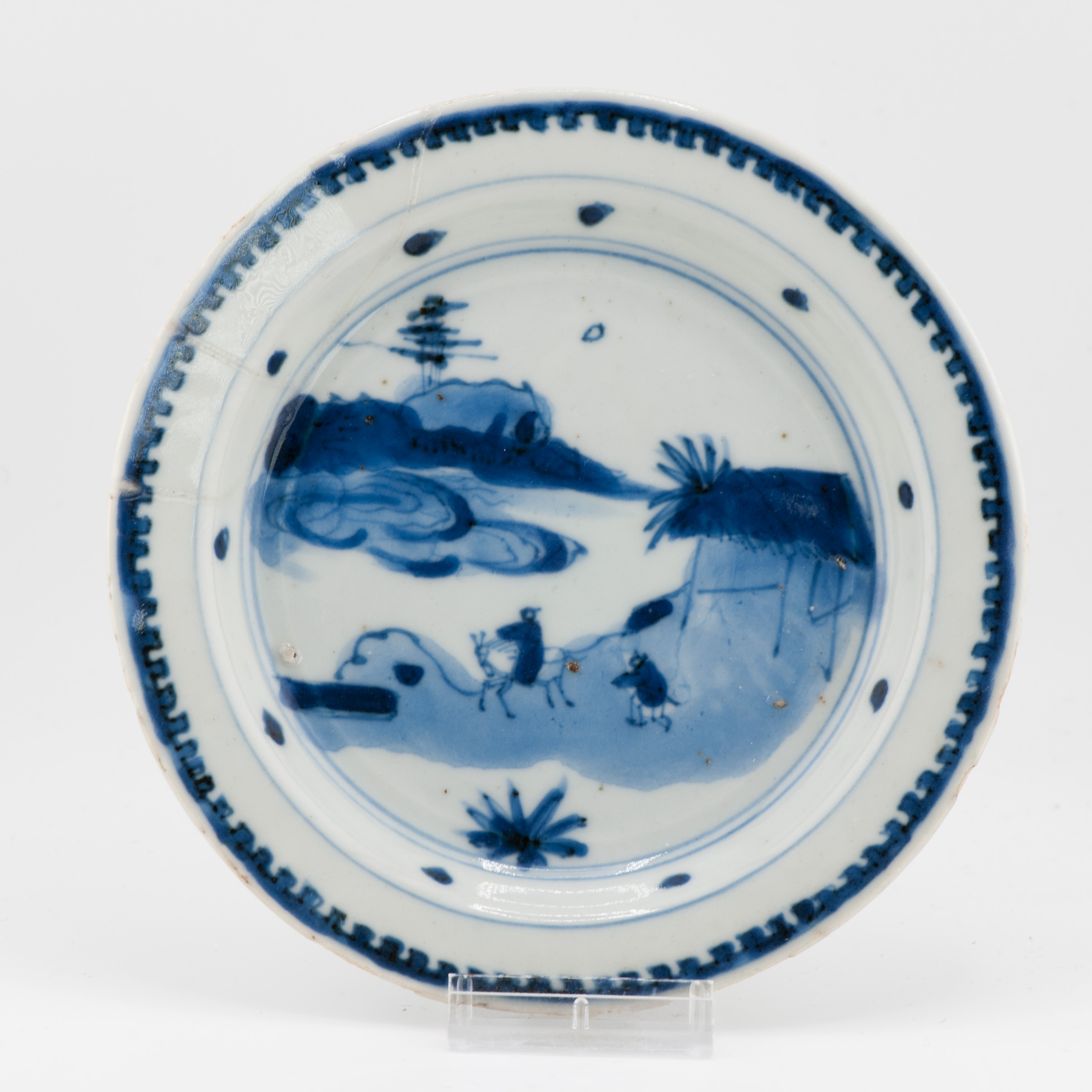 Antique Chinese Porcelain Ko Sometsuke Little Tianqi Period Dish with Scholar - Image 3