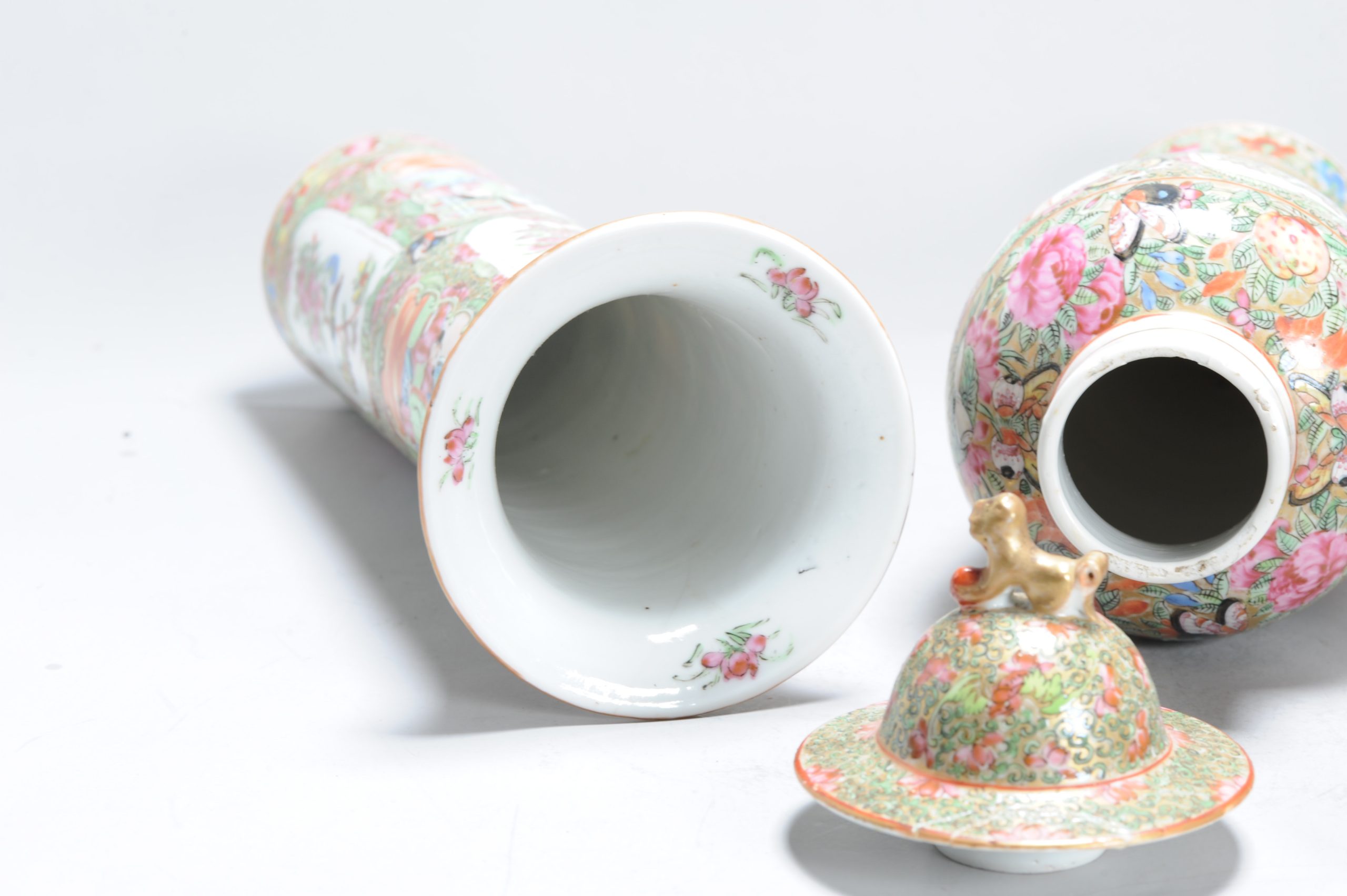 Antique Chinese Porcelain 19C Garniture Cantonese Vases Chinese China Flower - Image 28