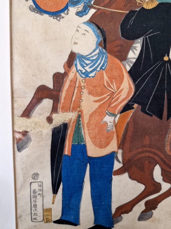 Antique Edo 1861 Woodblock Utagawa Yoshiiku People from Foreign Lands: American and Chinese - Image 10