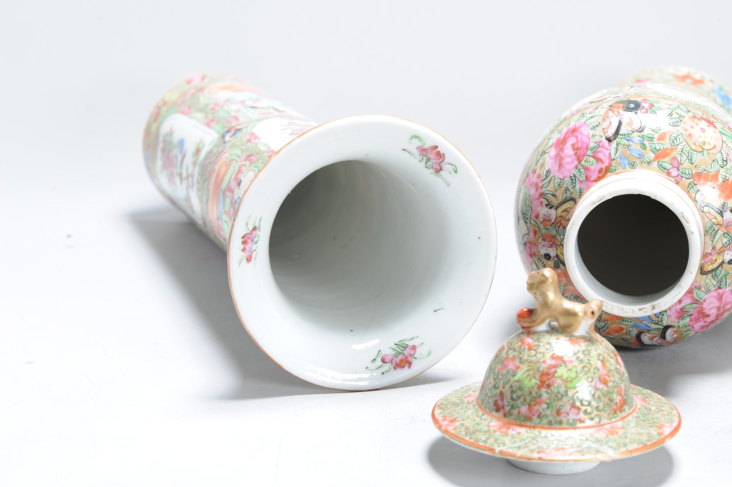 Antique Chinese Porcelain 19C Garniture Cantonese Vases Chinese China Flower - Image 29