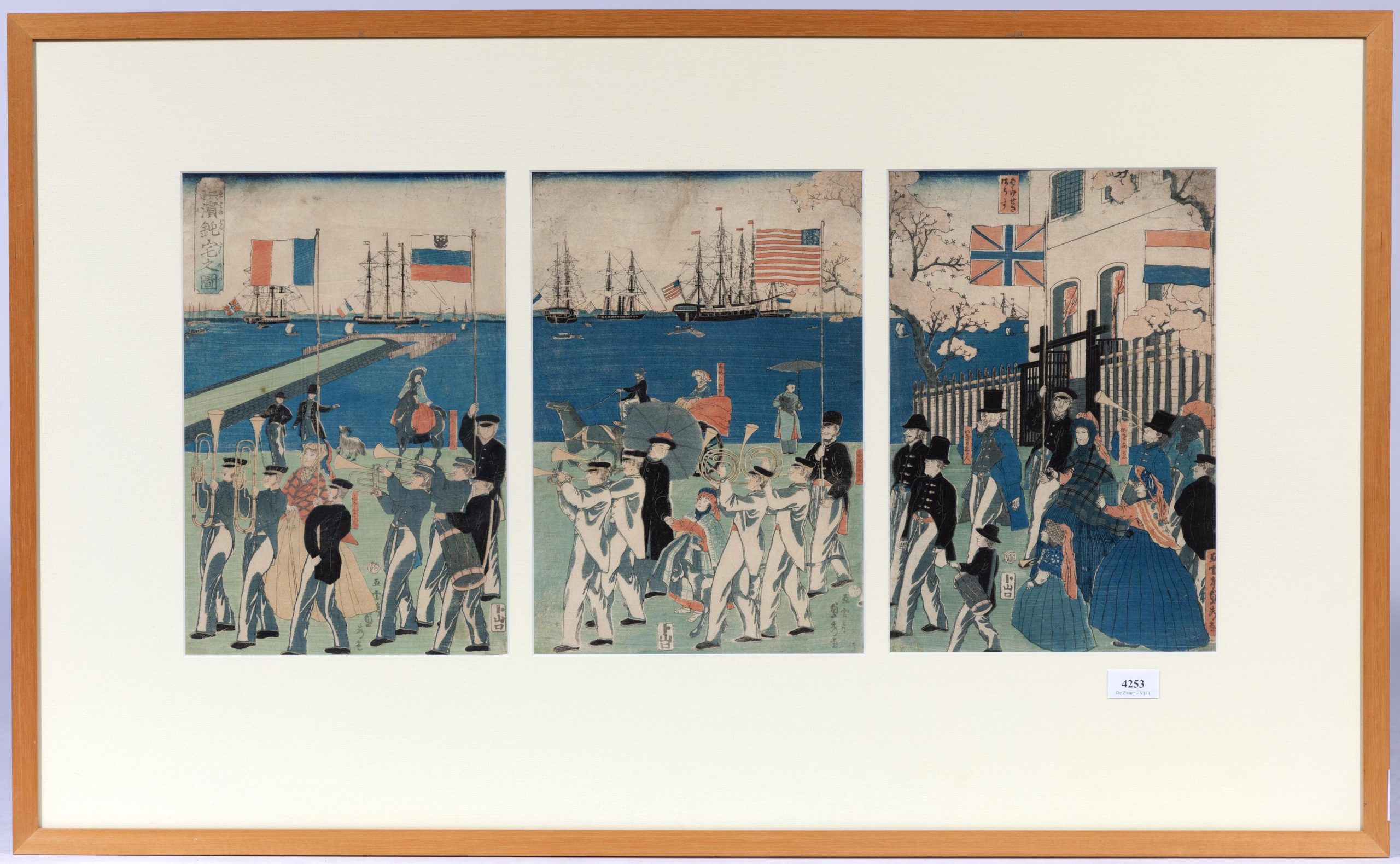 Antique Woodblock Print Utagawa Sadahide (Japanese, 1807 – ca. 1873). Procession of People of 5 Countries