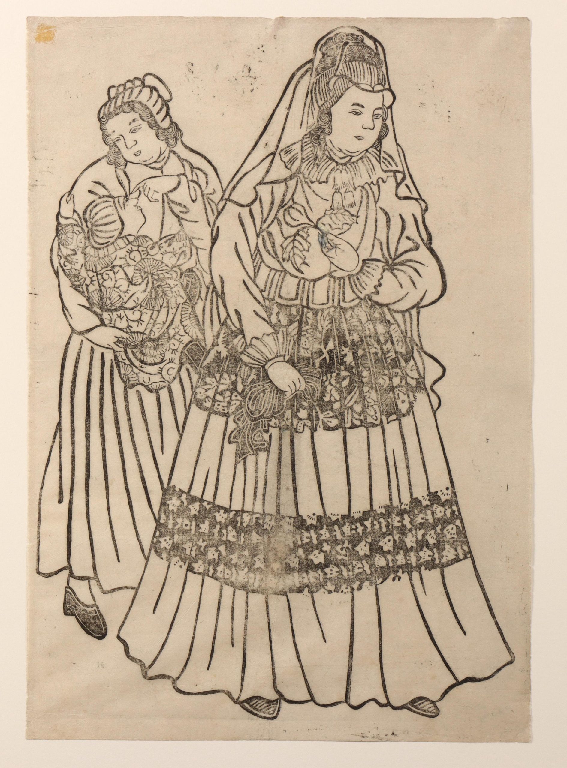 Antique Japanese Woodblock - Dutch Lady with Child and Servant - Meiji Period - Image 7