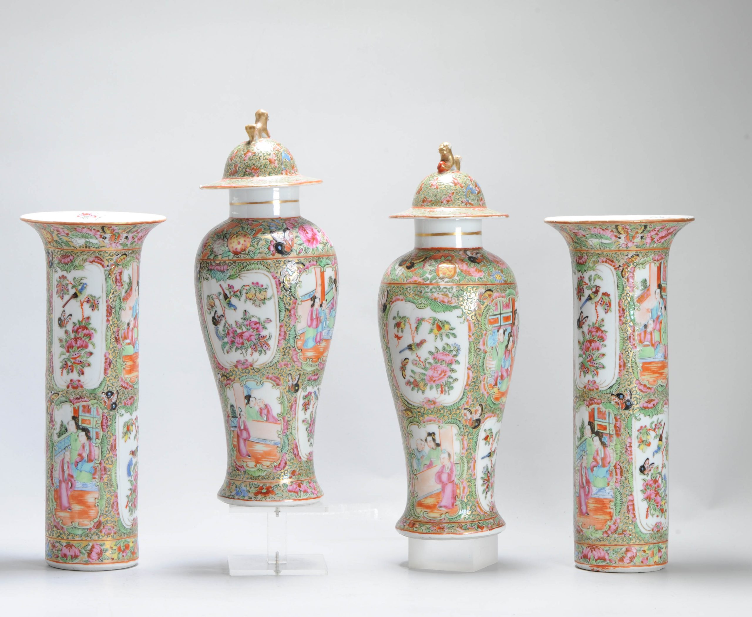 Antique Chinese Porcelain 19C Garniture Cantonese Vases Chinese China Flower - Image 18