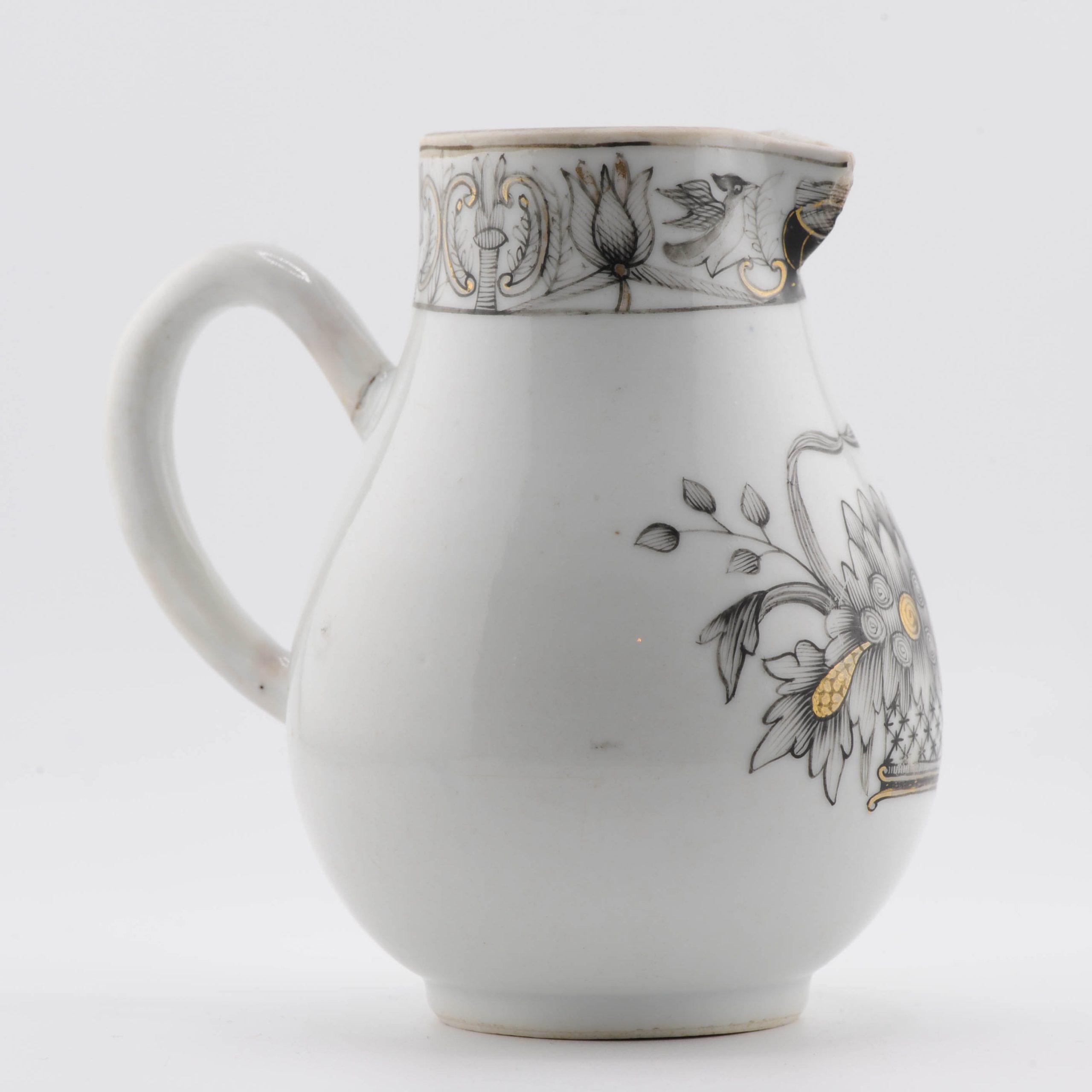 Antique 18C Chinese Porcelain Encre de Chine Grisaille Qianlong Jug Birds - Image 13