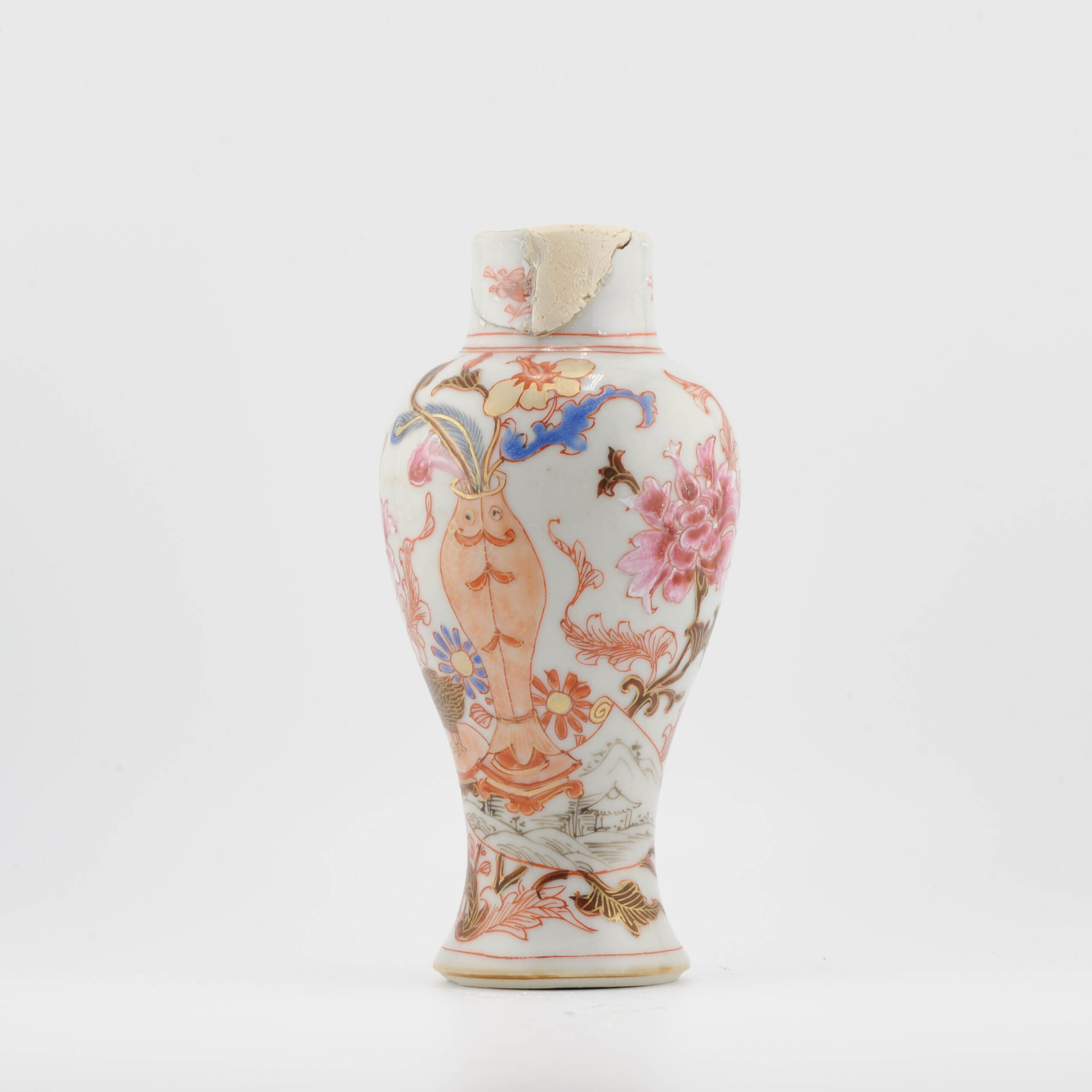 Antique 18C Chinese Porcelain Baluster Vase Fencai Bird and Landscape - Image 8