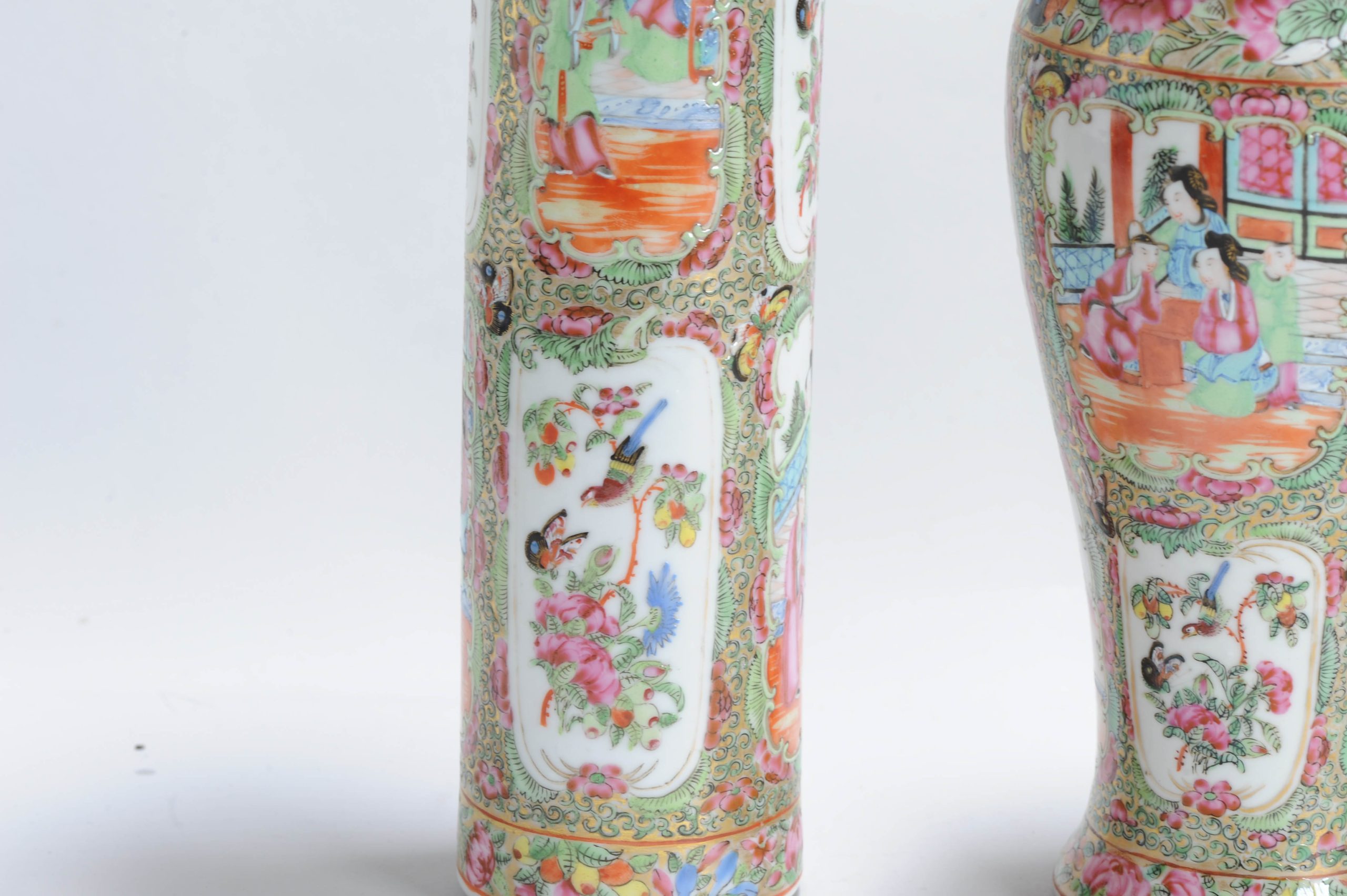 Antique Chinese Porcelain 19C Garniture Cantonese Vases Chinese China Flower - Image 9
