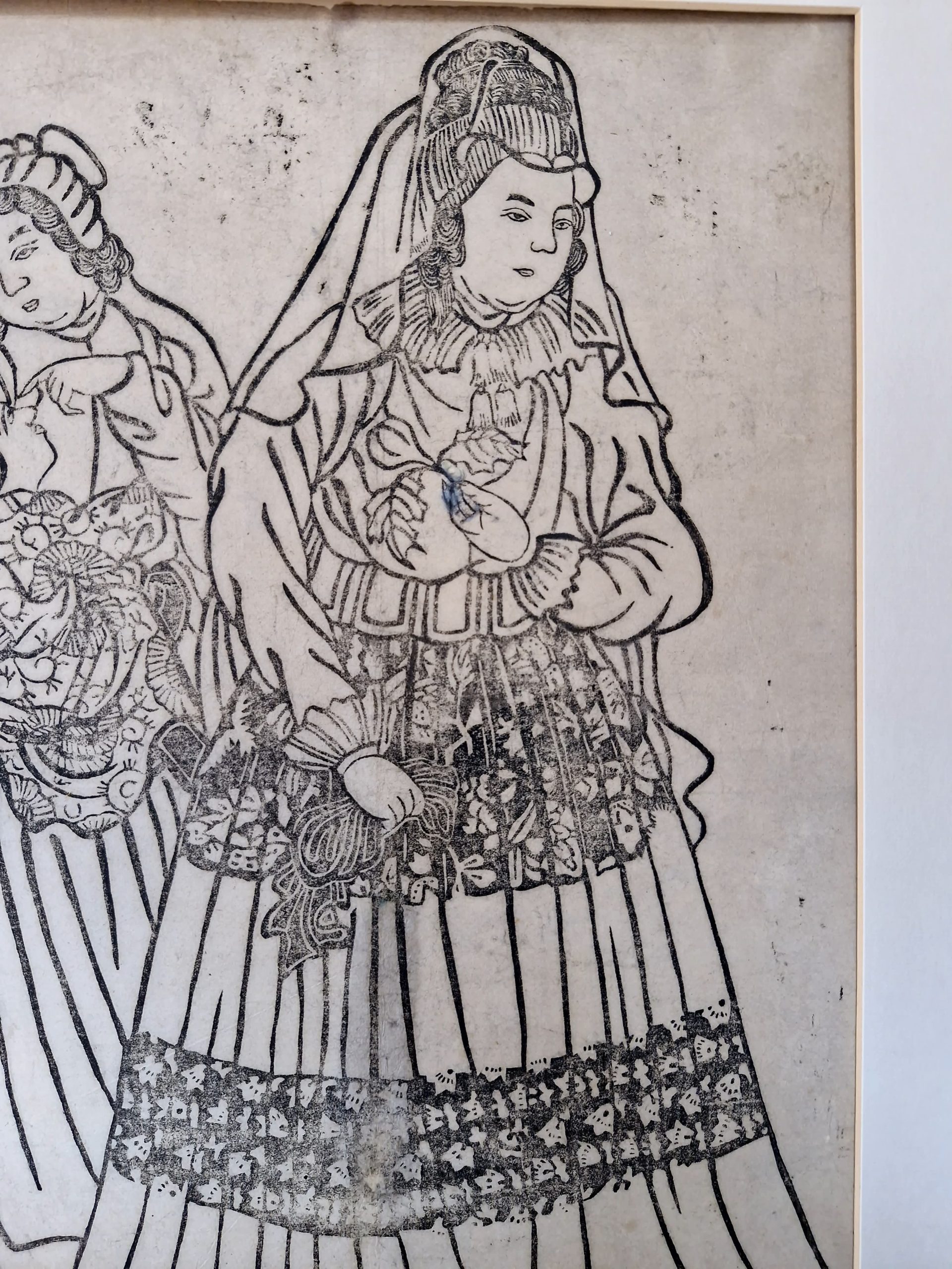 Antique Japanese Woodblock - Dutch Lady with Child and Servant - Meiji Period - Image 4