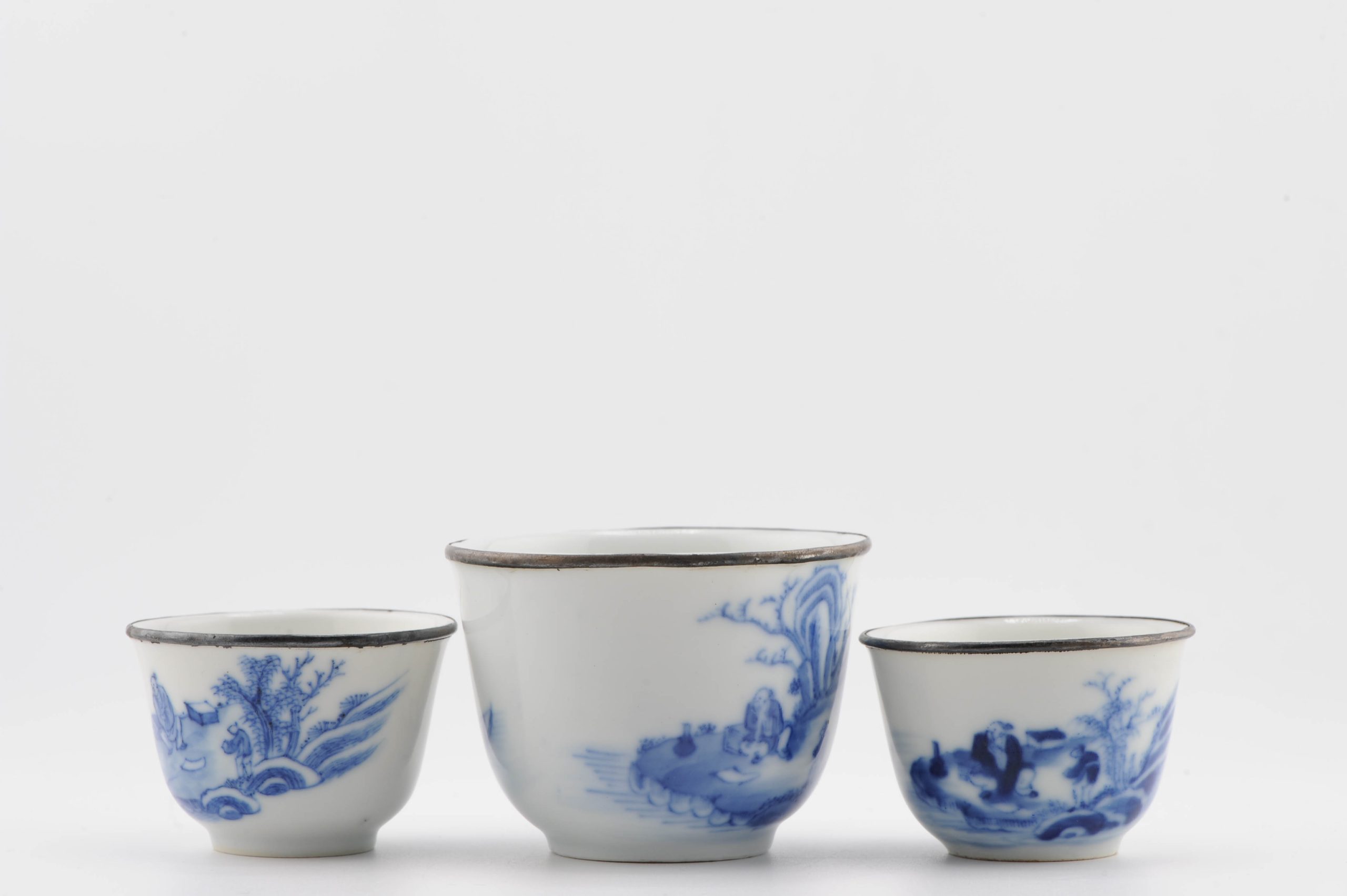 #3 Antique Chinese Porcelain 19C Bleu de Hue Wine Cup Bowl Figural Marked - Image 9