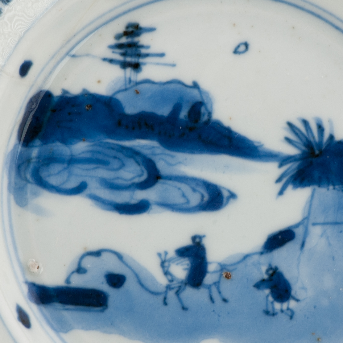 Antique Chinese Porcelain Ko Sometsuke Little Tianqi Period Dish with Scholar - Image 2