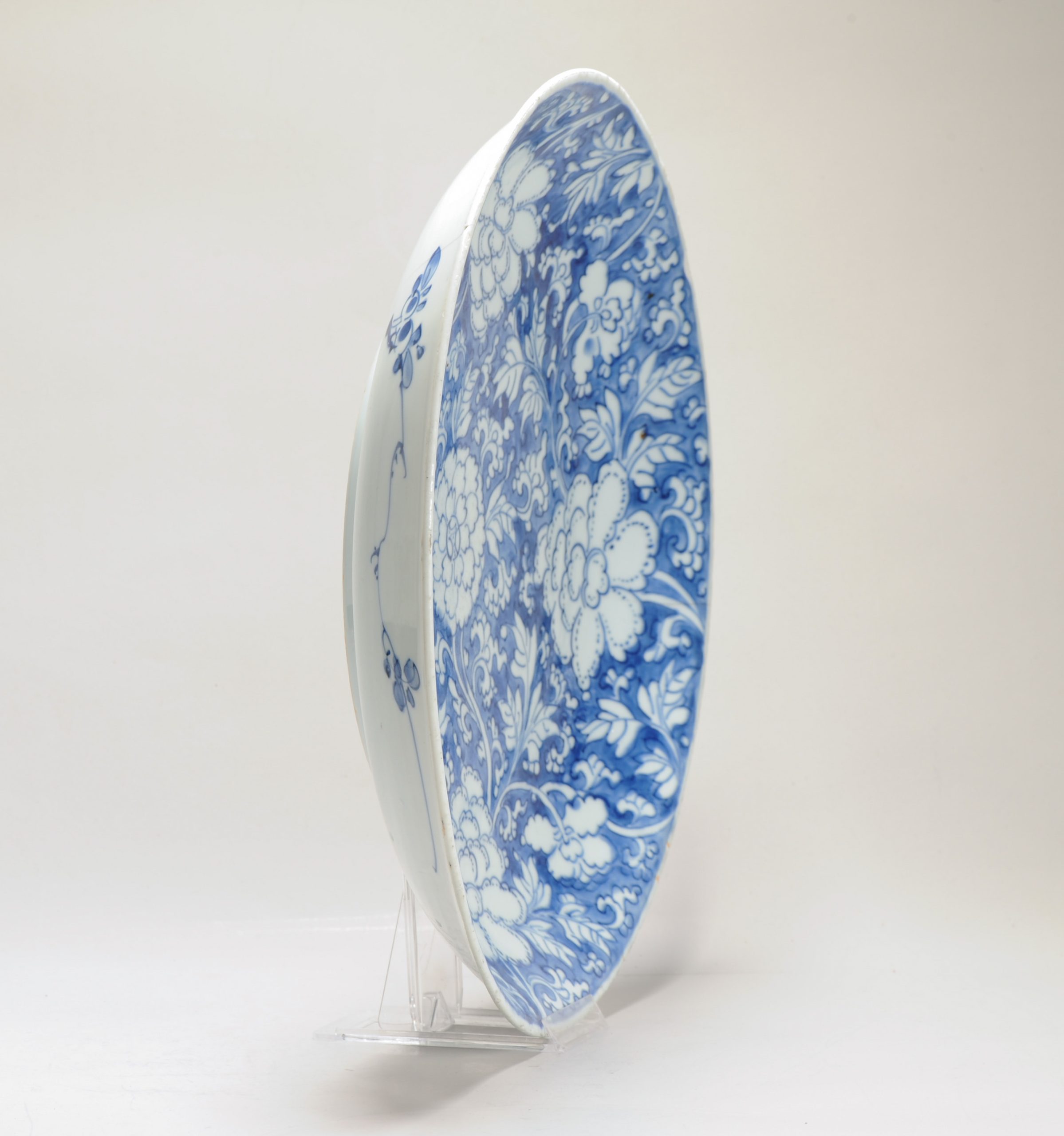 Large Antique ca 1690 Chinese Kangxi Period Porcelain Dish Plate Flowers - Image 9