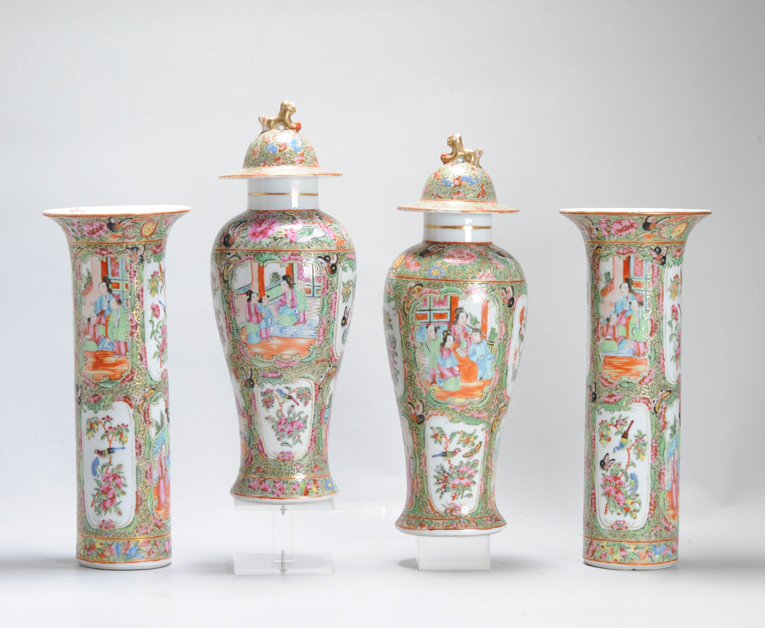 Antique Chinese Porcelain 19C Garniture Cantonese Vases Chinese China Flower - Image 19