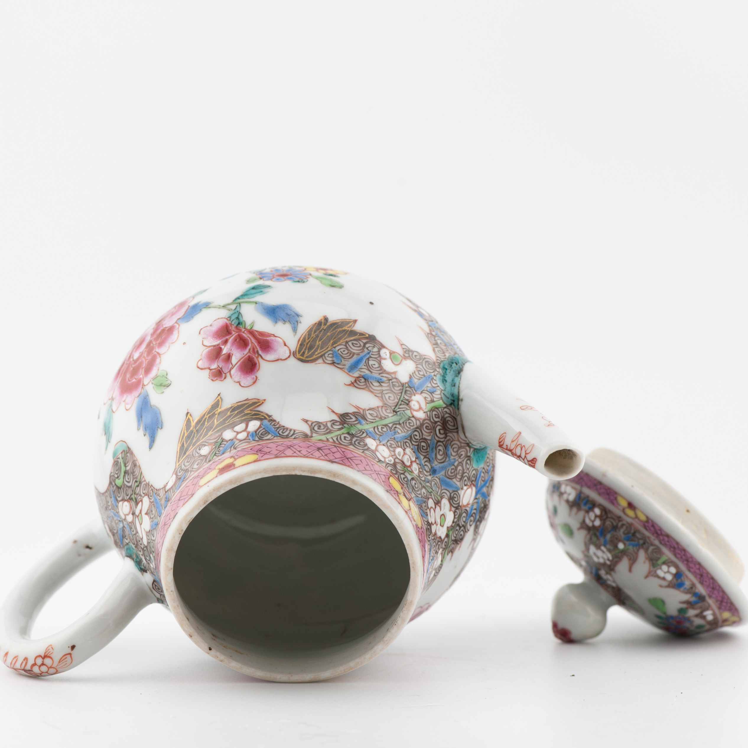 Antique Ca 1730 Chinese Porcelain Yongzheng Fencai Decorated Teapot Rose - Image 9