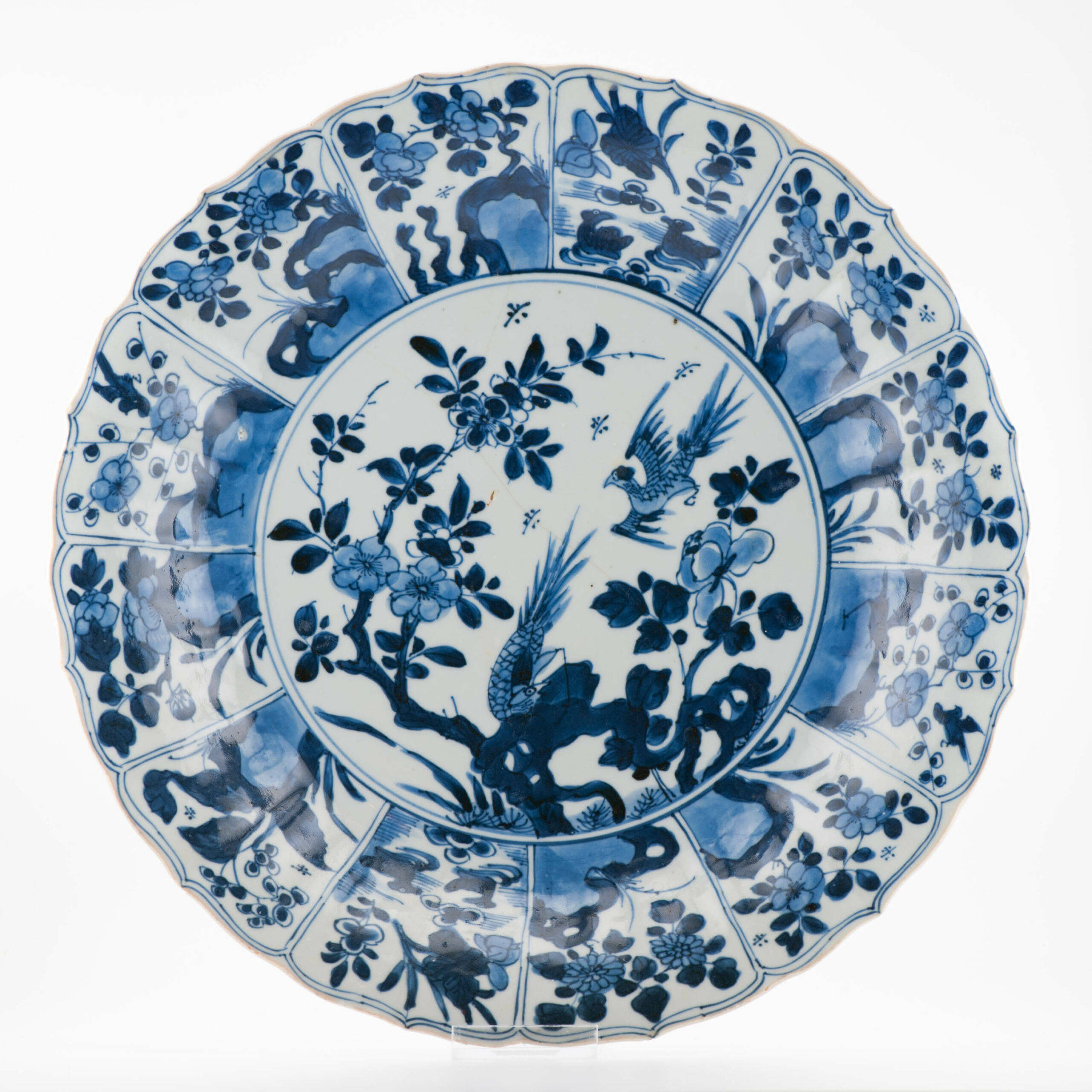 Large Antique Chinese Porcelain Kangxi Plate Porcelain Dish Kraak Style Unmarked