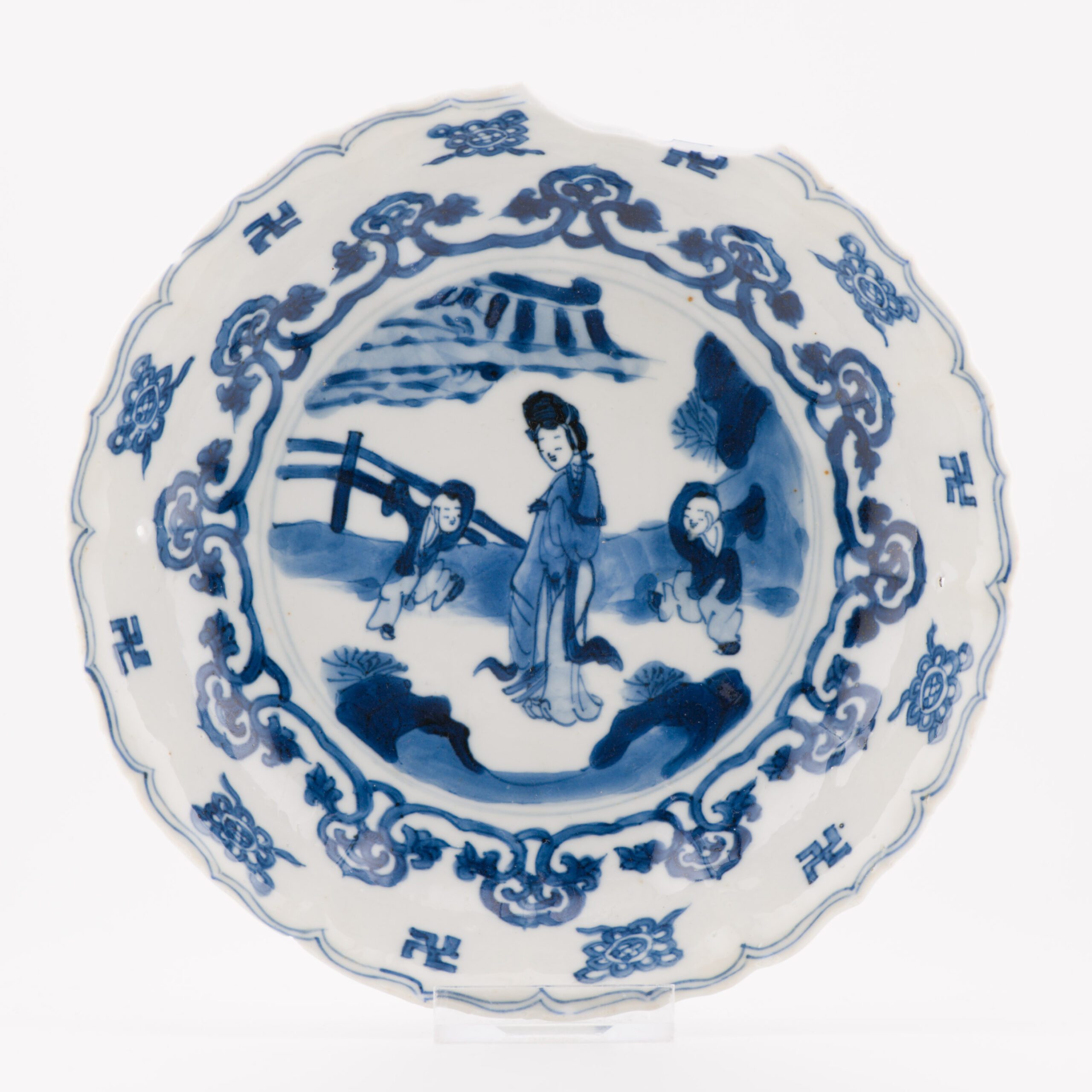 Antique Chinese Porcelain Kangxi Plate Porcelain Lady Boys Children Marked