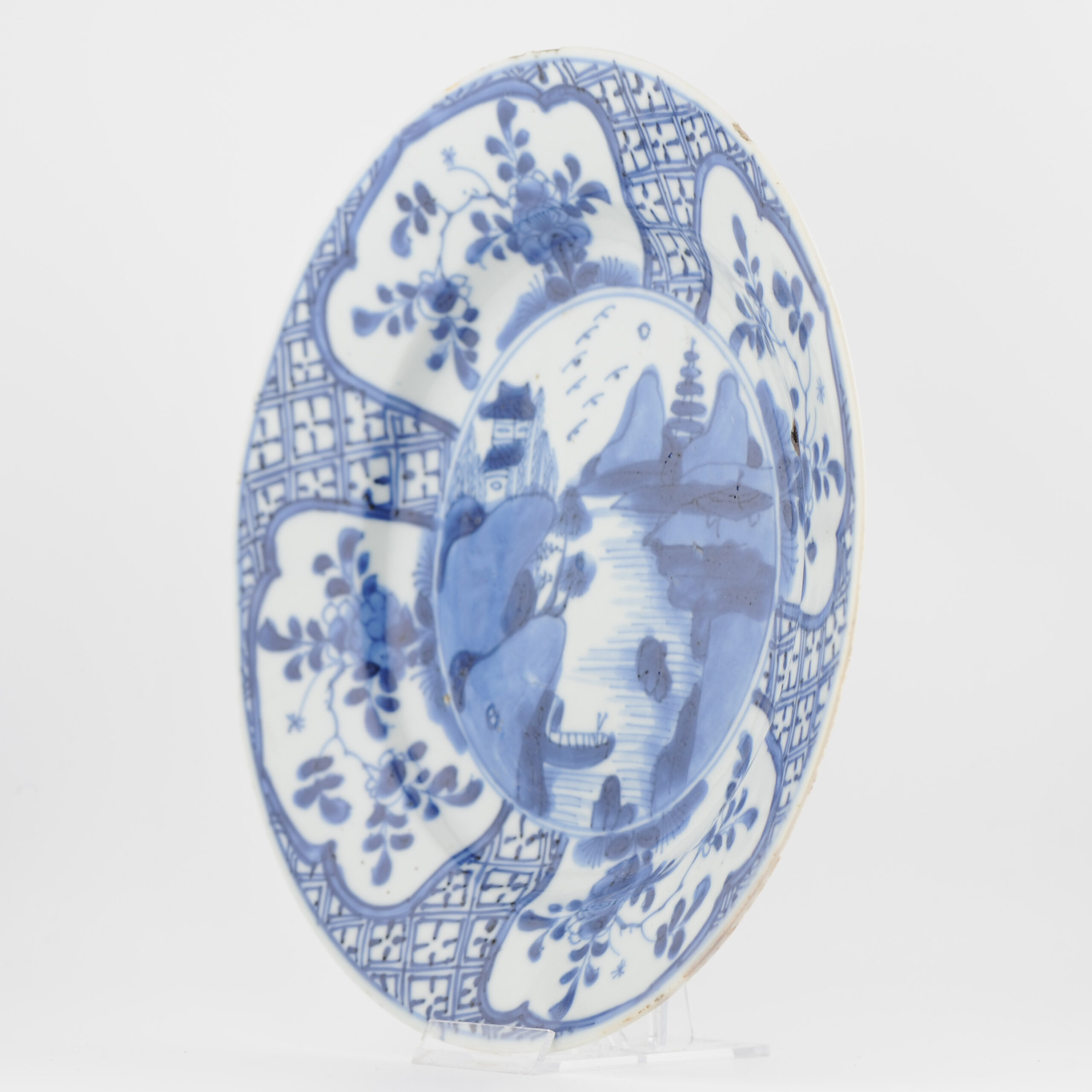 Antique ca 1710 Chinese Kangxi Period Porcelain Dish Plate Landscape - Image 14