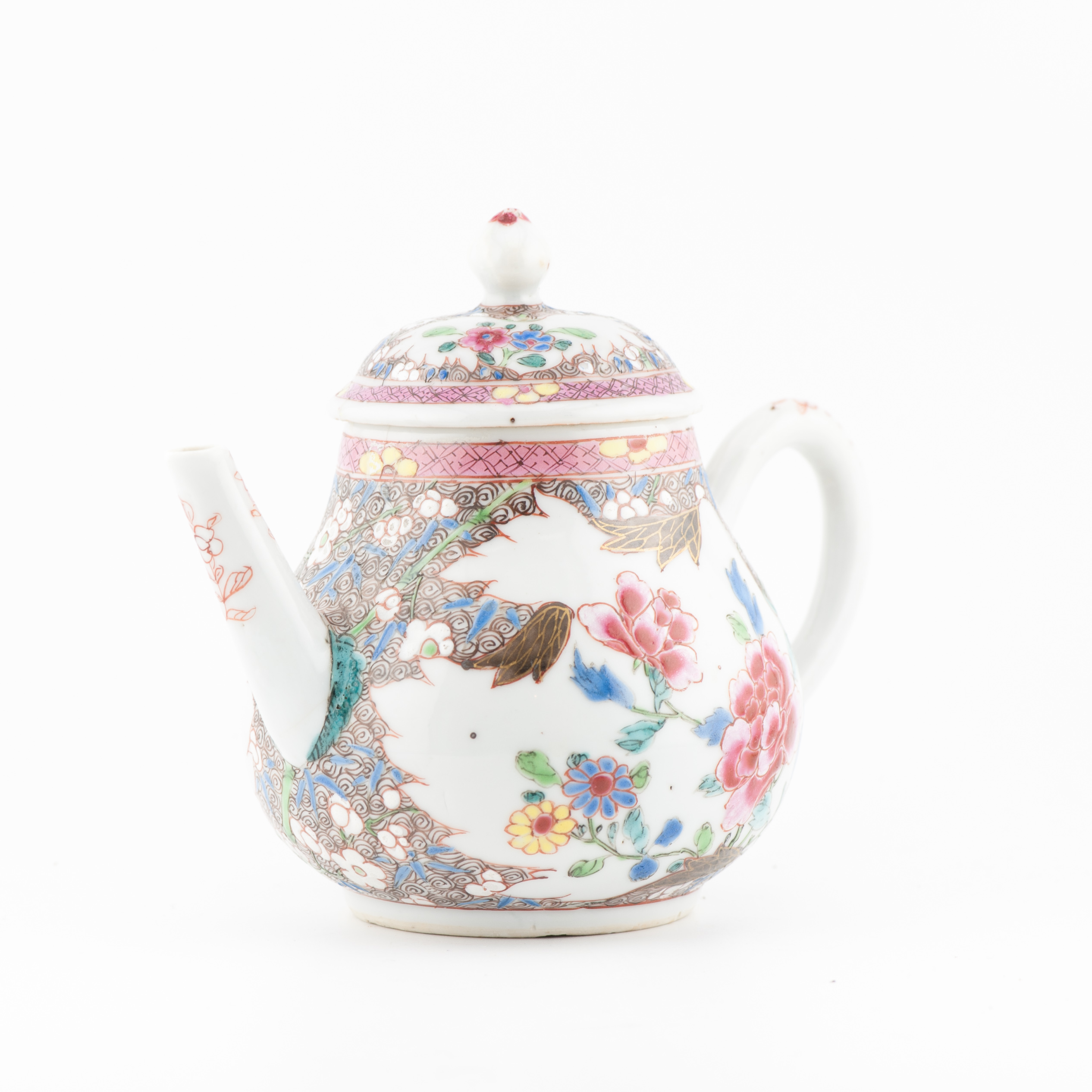 Antique Ca 1730 Chinese Porcelain Yongzheng Fencai Decorated Teapot Rose - Image 2